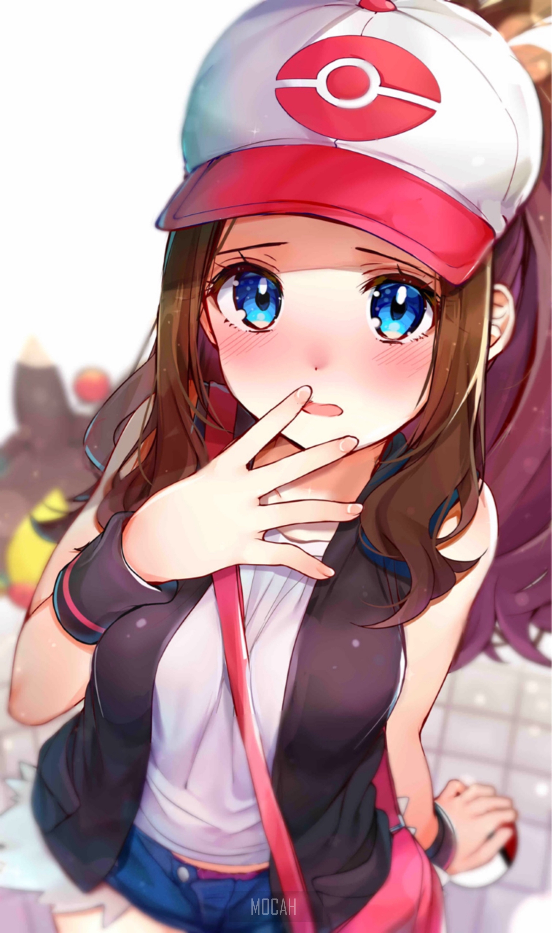 Anime Girl with Blue Eyes and Red Cap HD Phone Wallpaper
