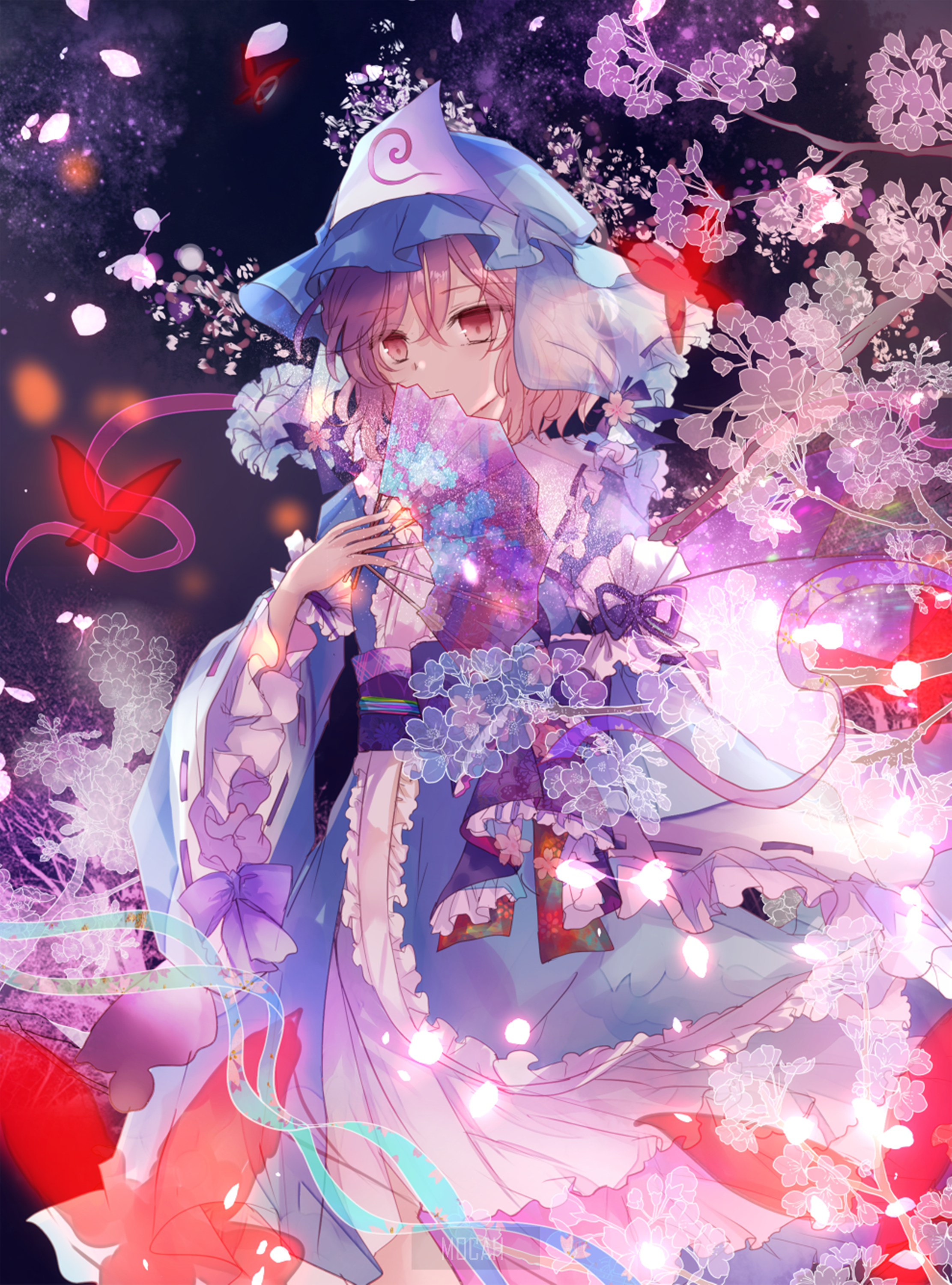 Saigyouji Yuyuko from Touhou with Cherry Blossoms HD Phone Wallpaper