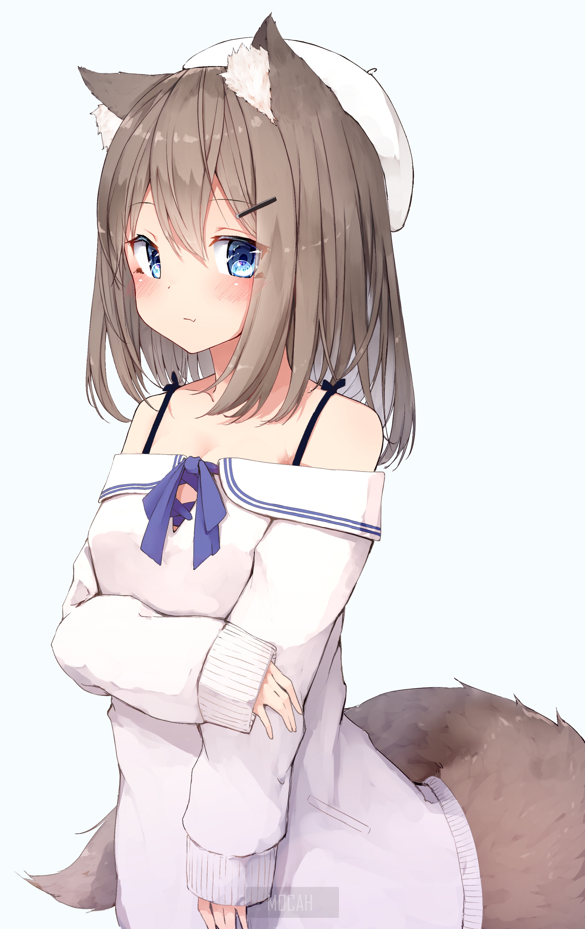 Anime girl with wolf ears and tail HD Phone Wallpaper