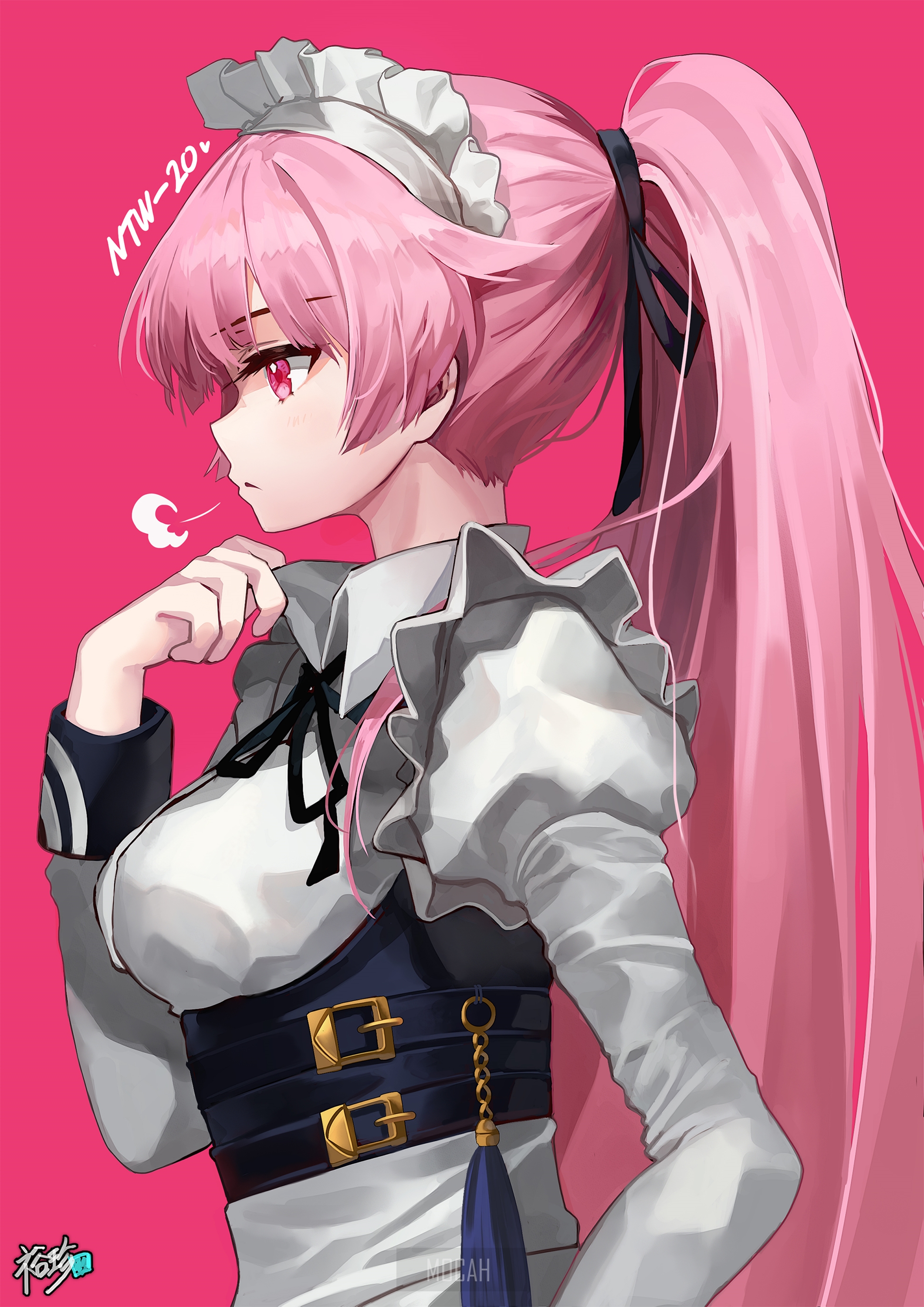 Anime girl with pink hair in maid outfit HD Phone Wallpaper