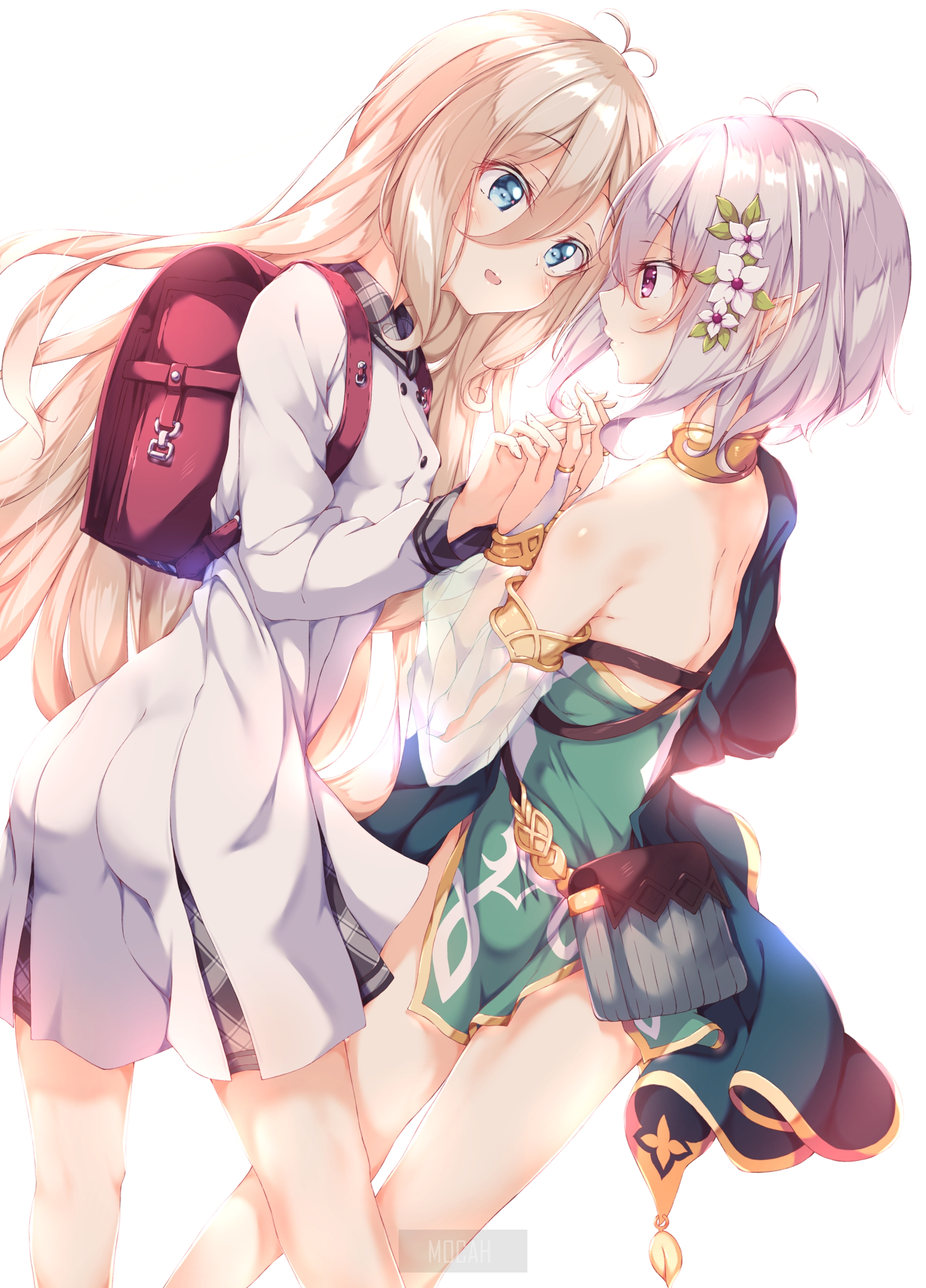 Two anime girls holding hands HD Phone Wallpaper