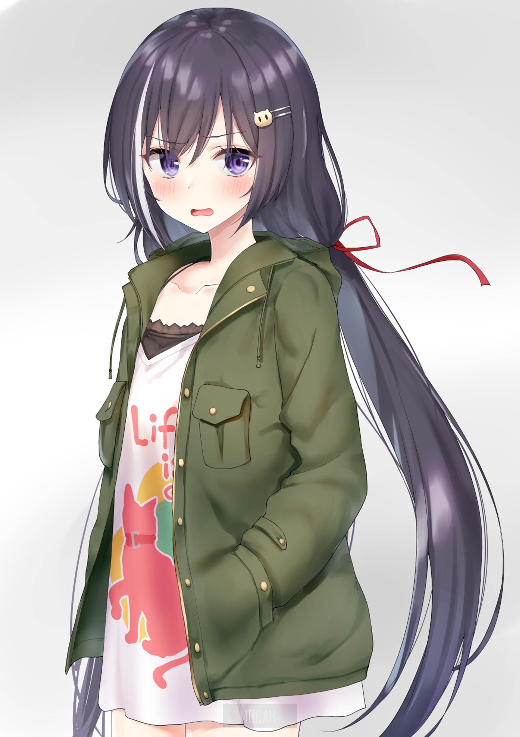 Anime girl with dark hair and purple eyes HD Phone Wallpaper