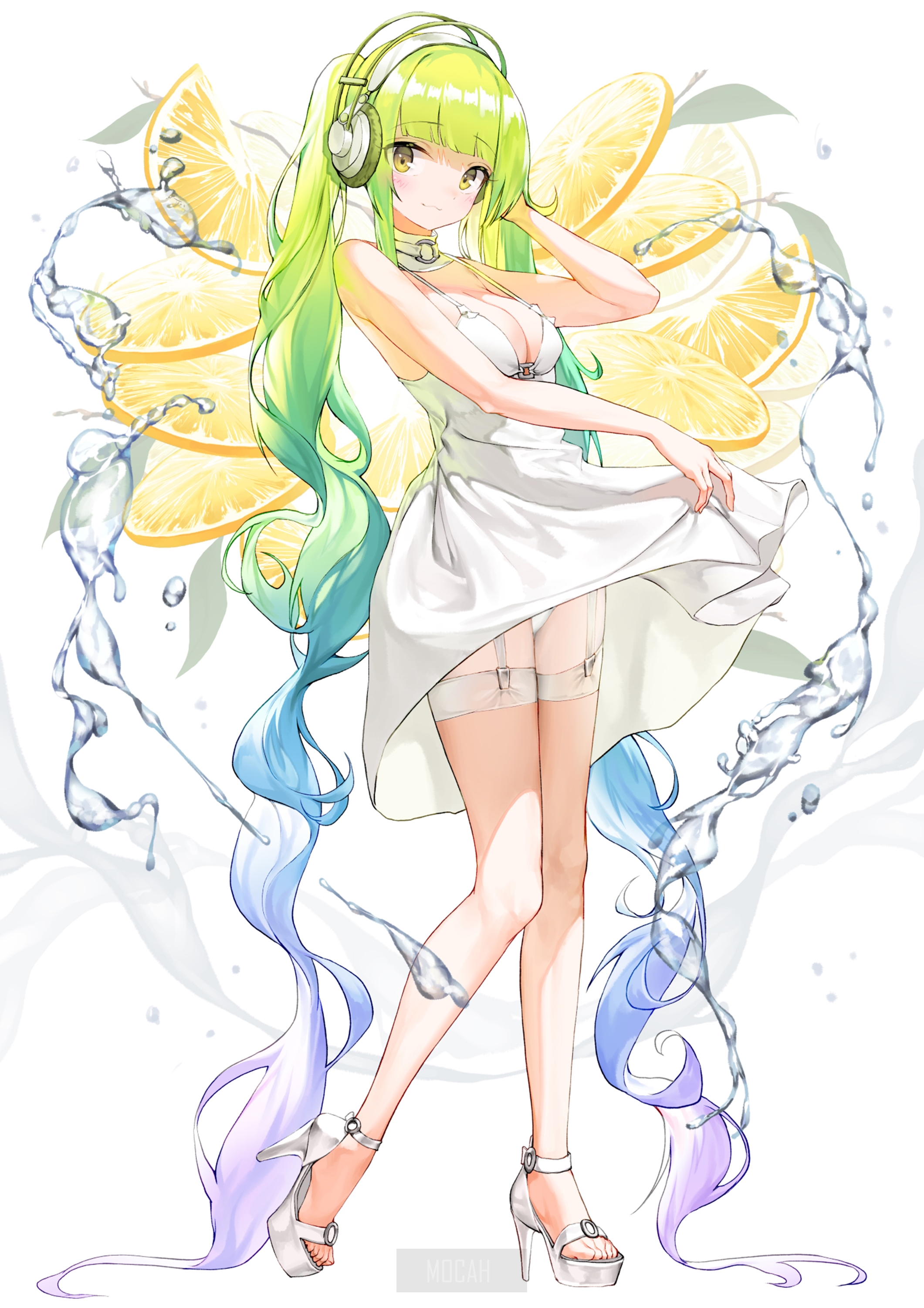 Anime girl with headphones and lemon slices HD Phone Wallpaper