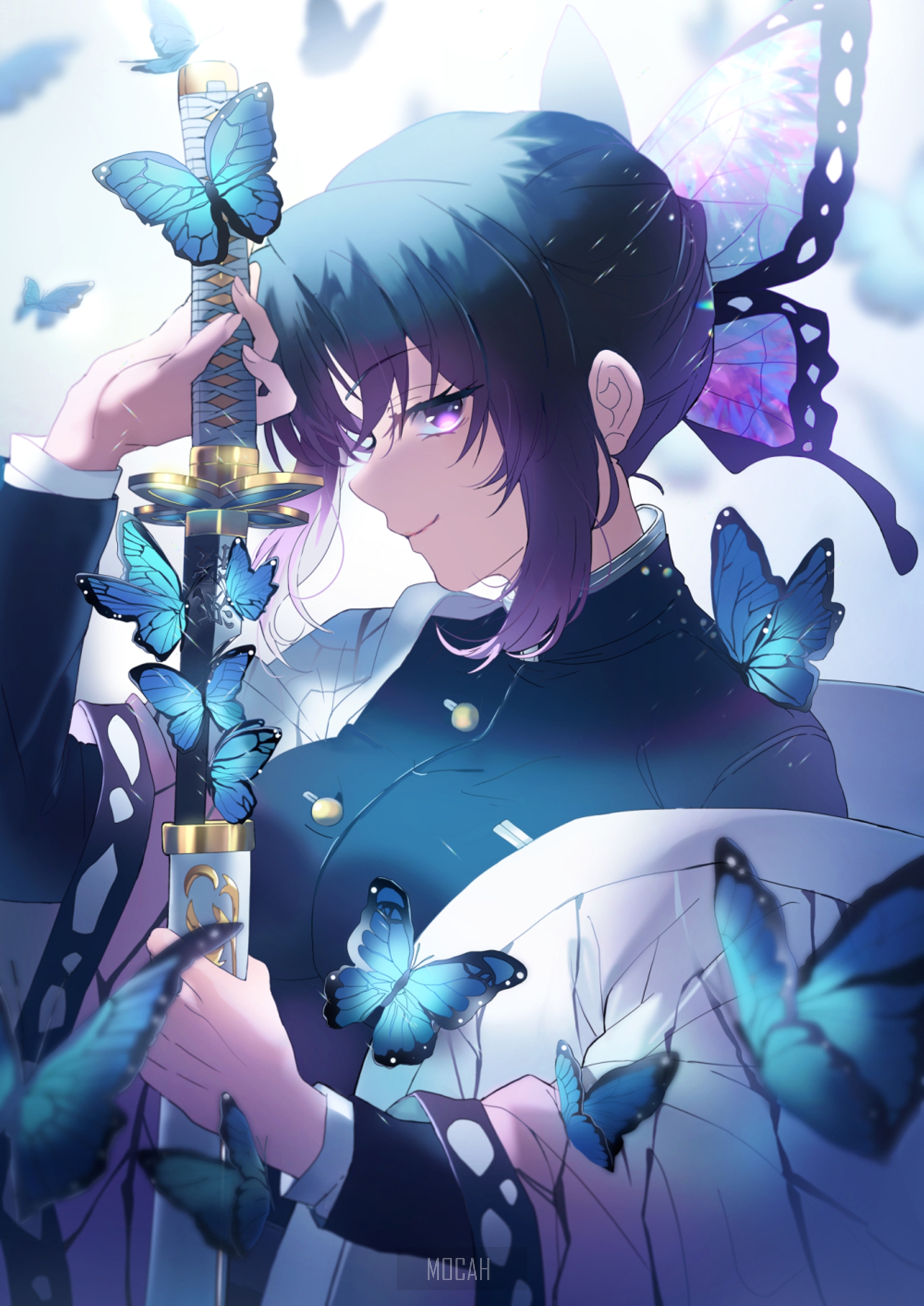 Kochou Shinobu from Kimetsu no Yaiba with butterflies HD Phone Wallpaper