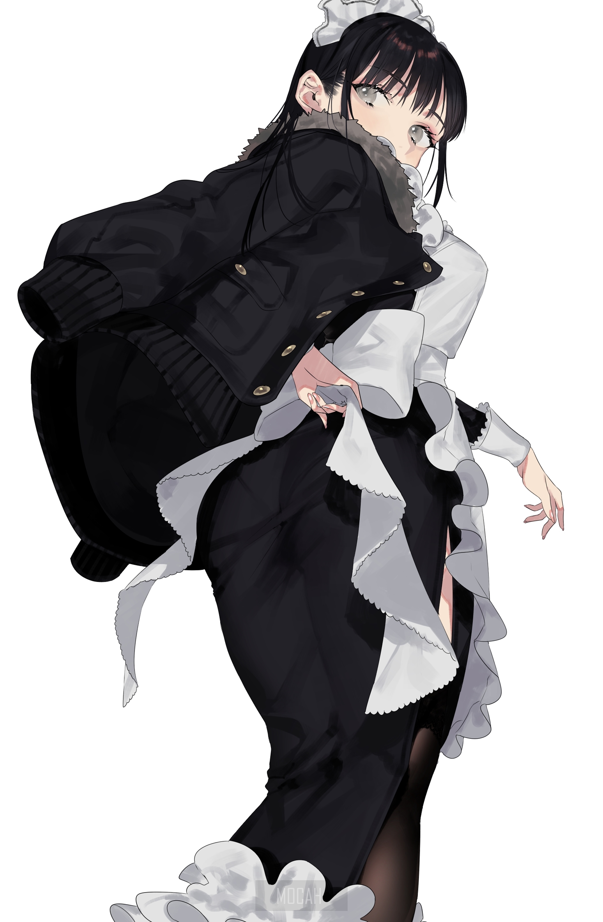 Anime girl in maid outfit and jacket HD Phone Wallpaper