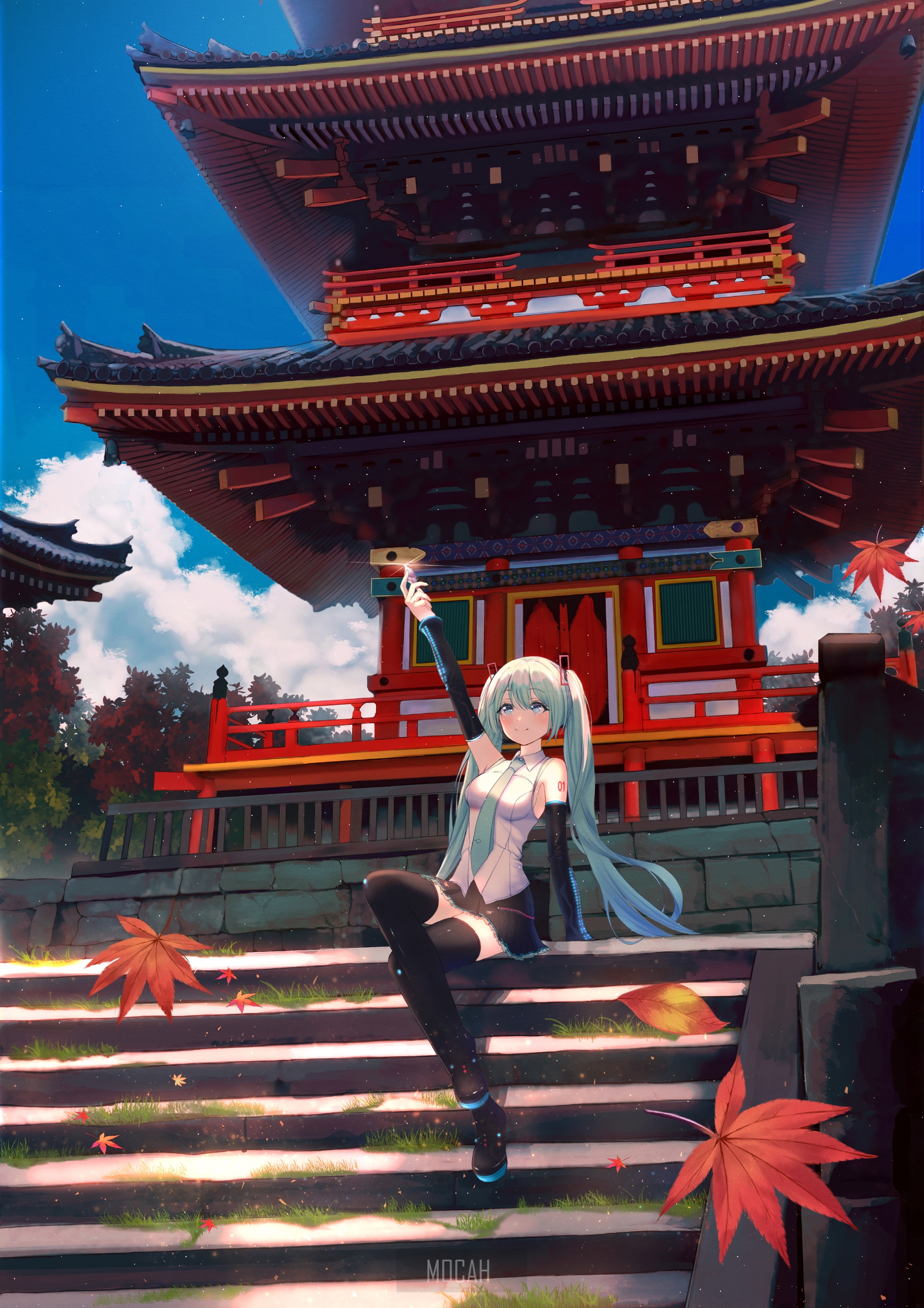 Hatsune Miku in front of a Japanese Temple HD Phone Wallpaper
