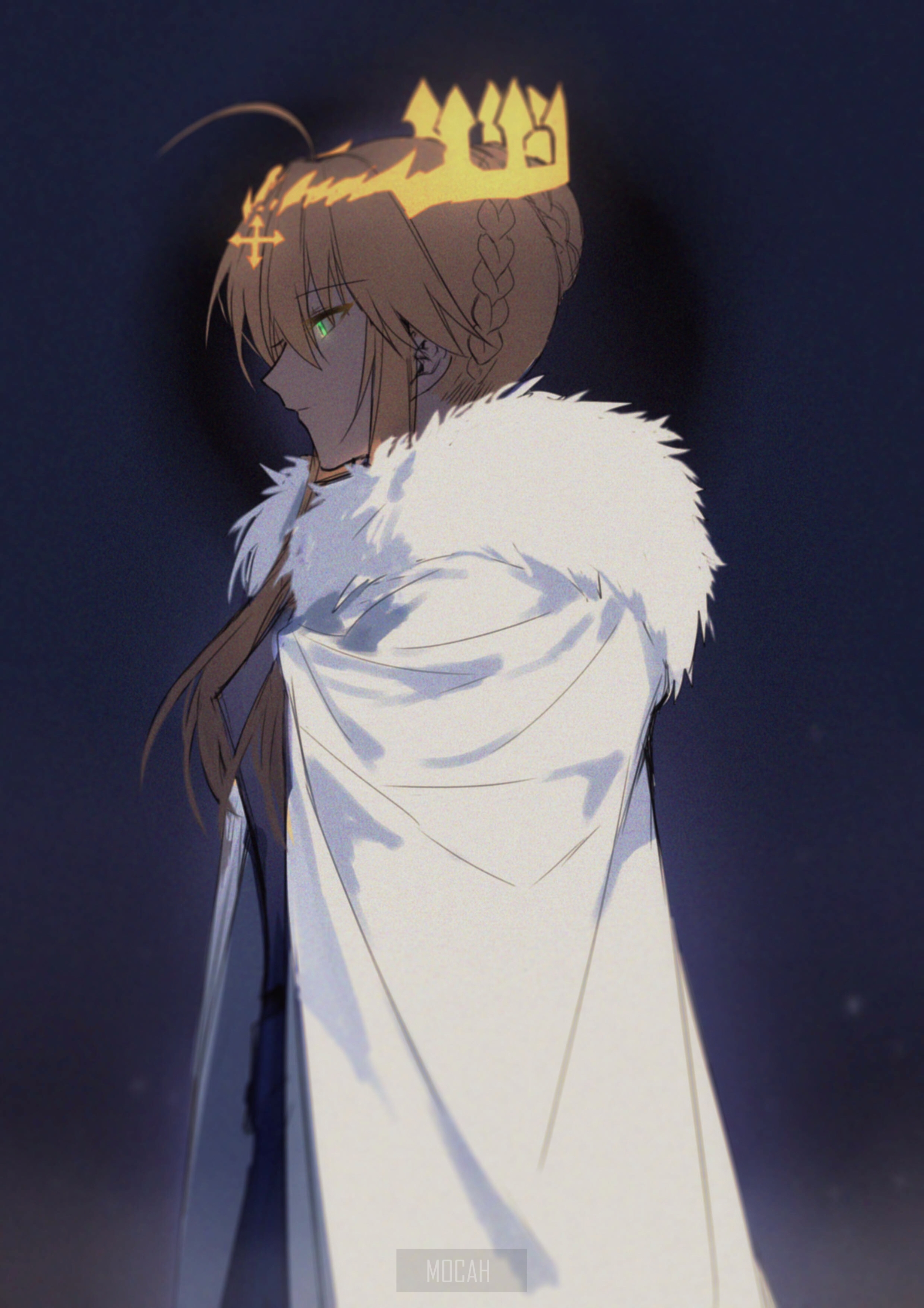 Saber from Fate Series with a Crown and Fur Cloak HD Phone Wallpaper