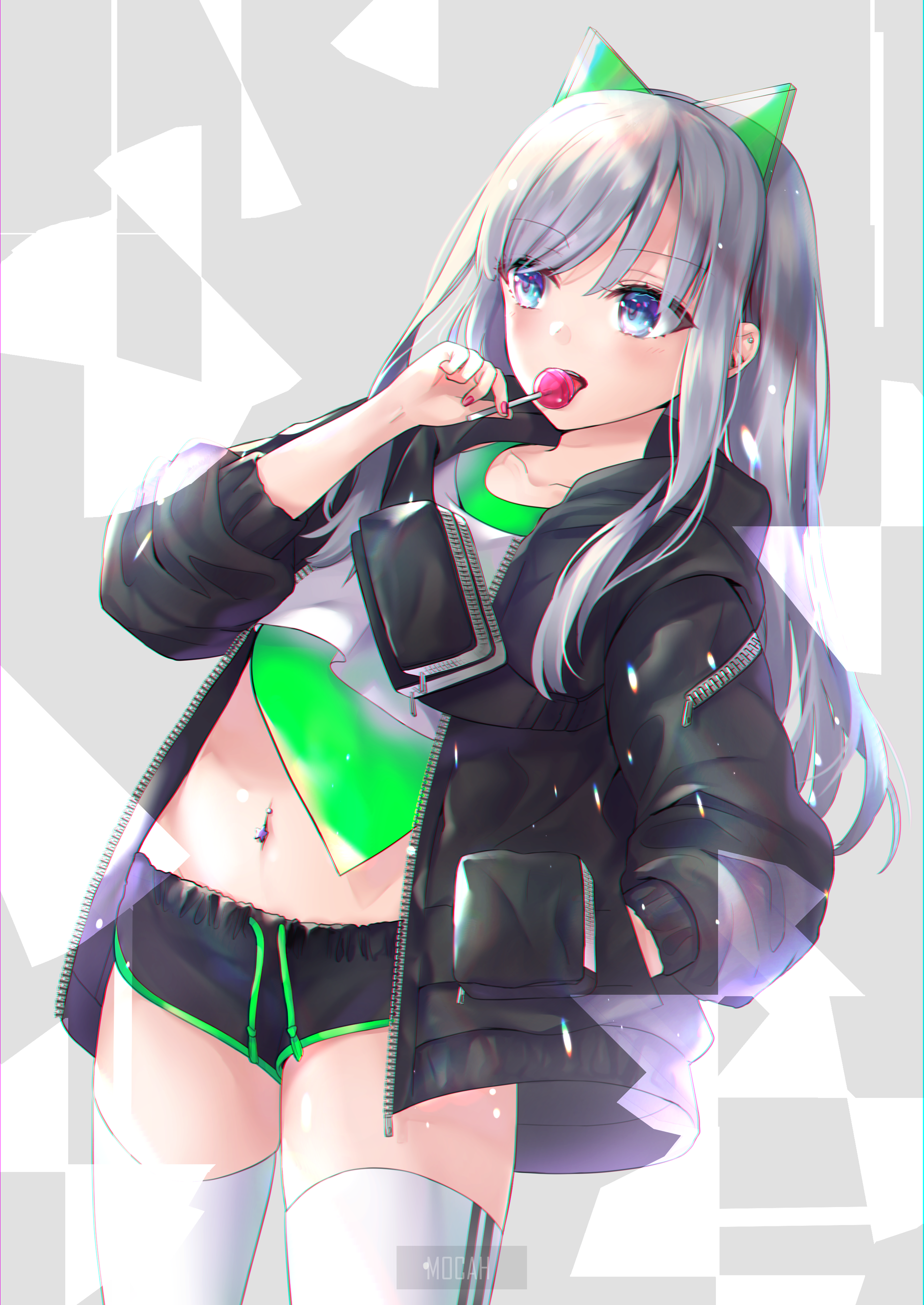 Anime Girl with Silver Hair and Lollipop HD Phone Wallpaper
