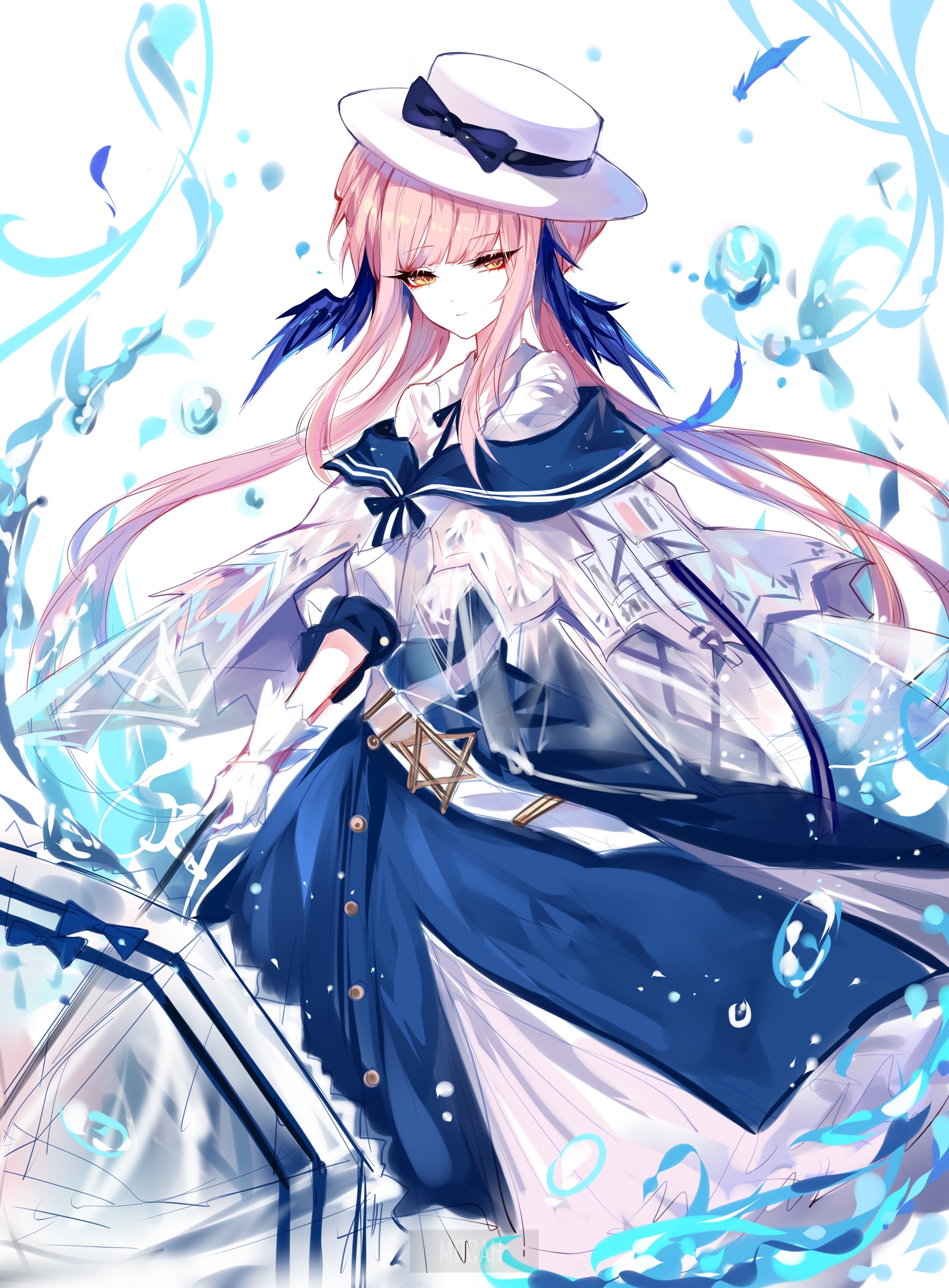 Anime girl with pink hair and blue sailor outfit HD Phone Wallpaper
