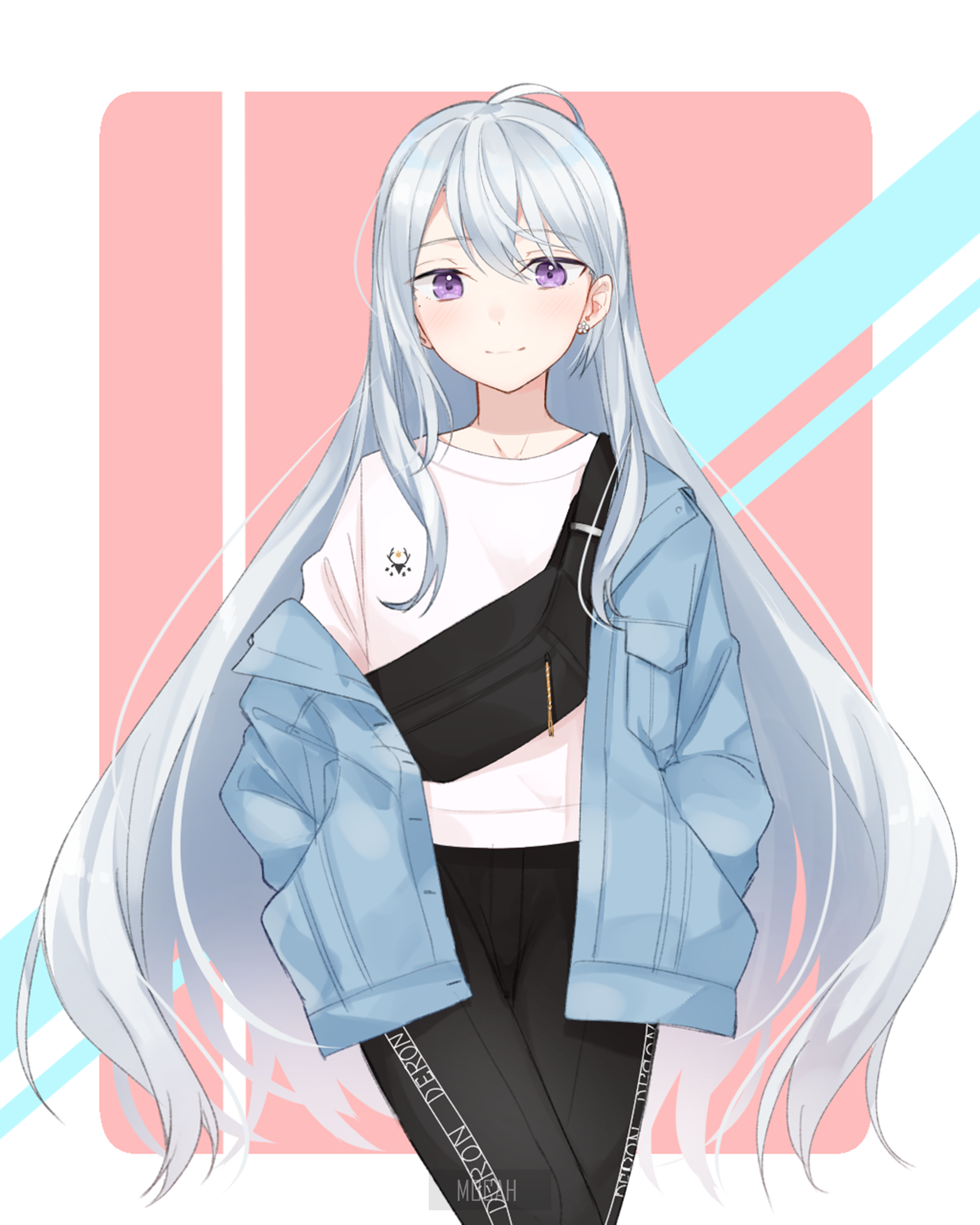Anime girl with long white hair and purple eyes HD Phone Wallpaper