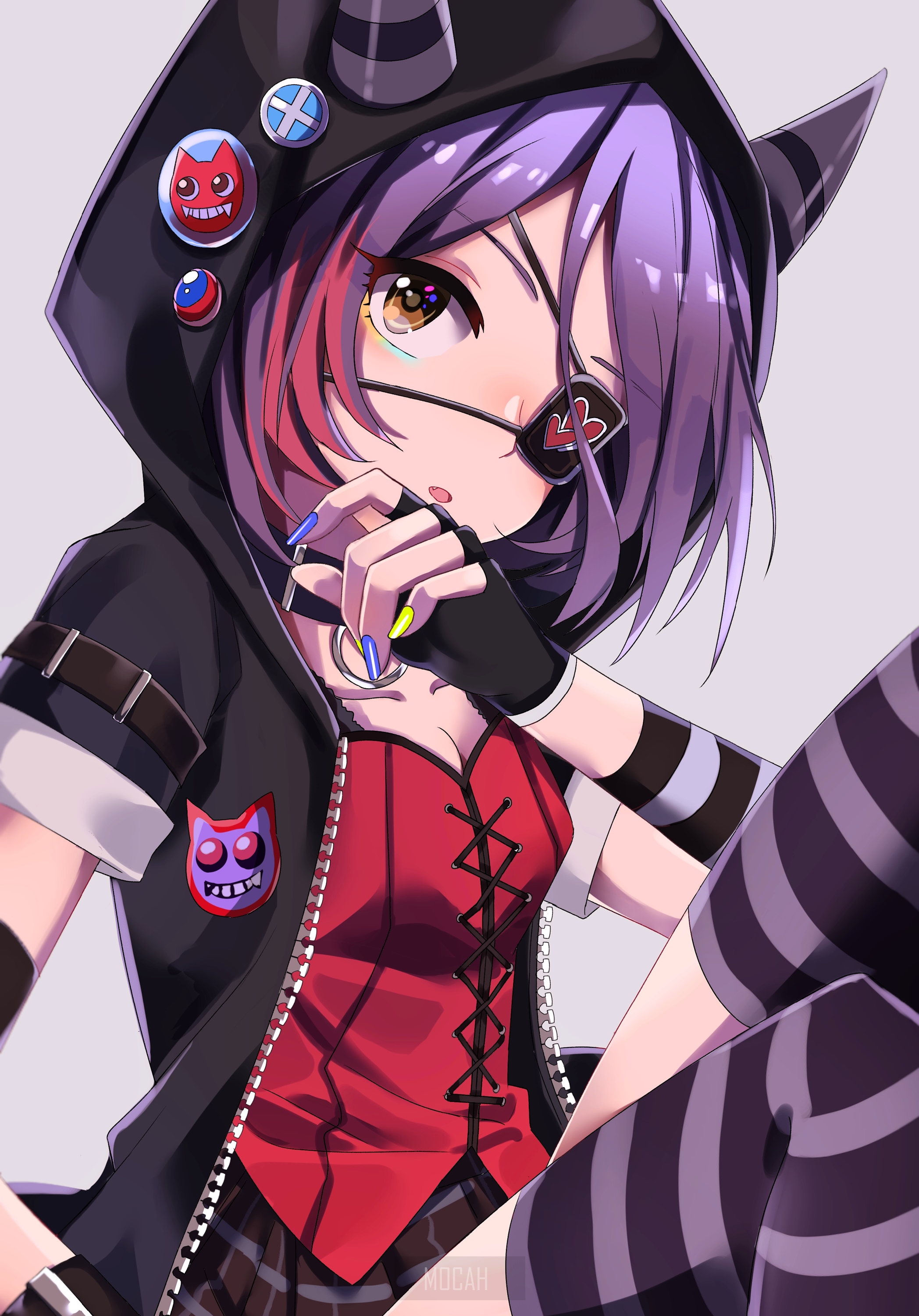 Anime girl with purple hair and eyepatch HD Phone Wallpaper