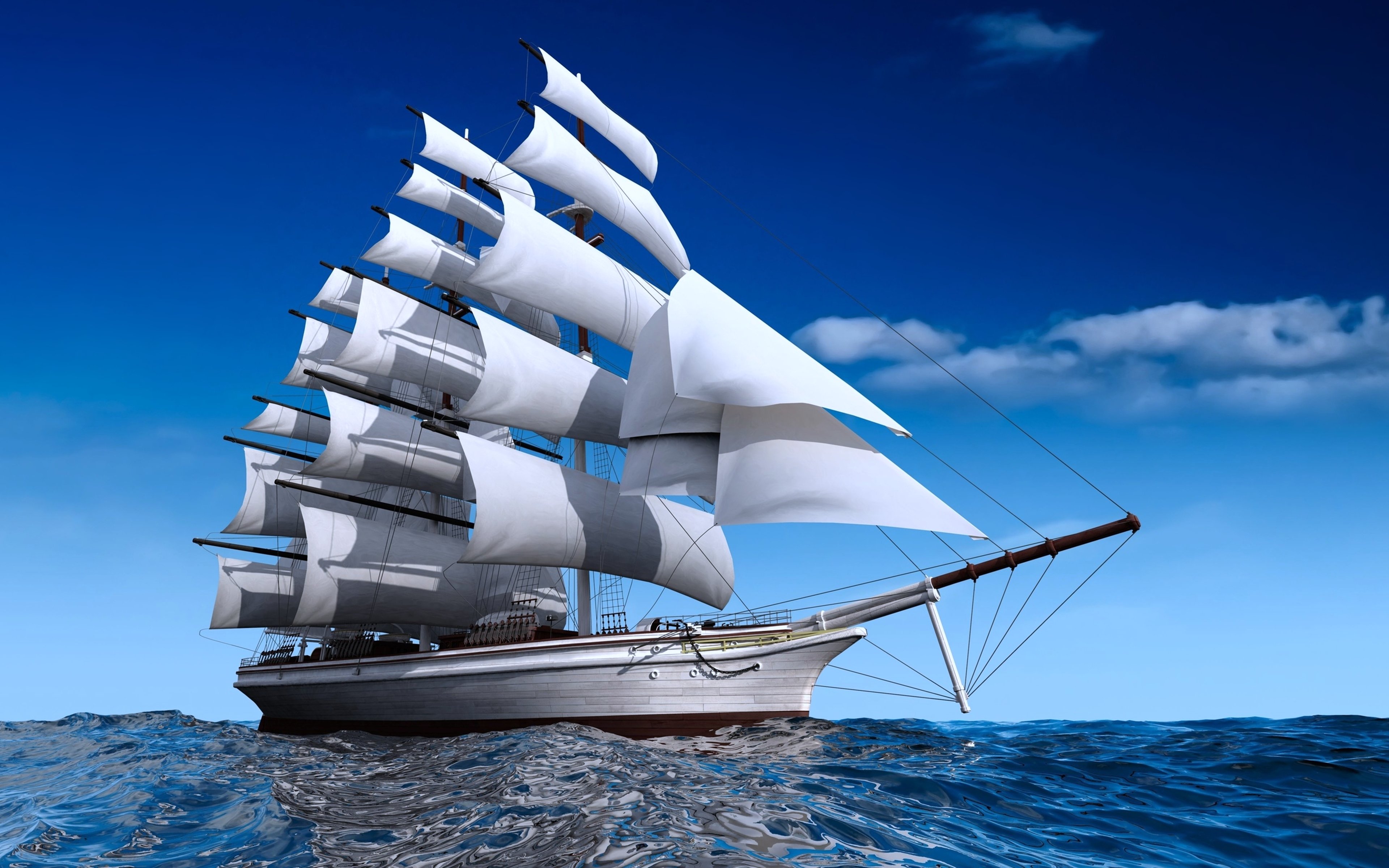 A majestic sailing ship on the ocean under a blue sky HD Wallpaper