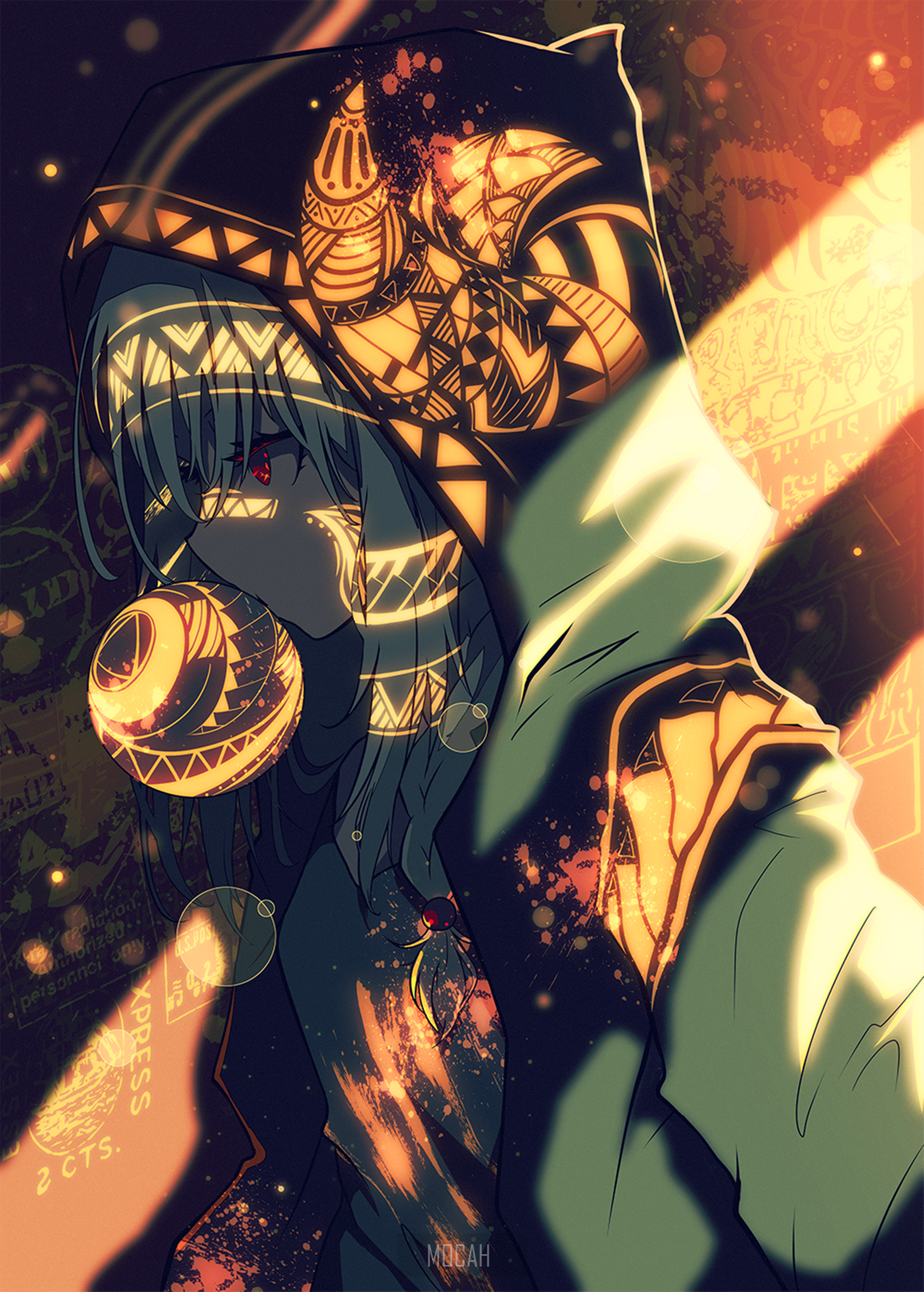 Anime girl with tribal patterns on hood HD Phone Wallpaper