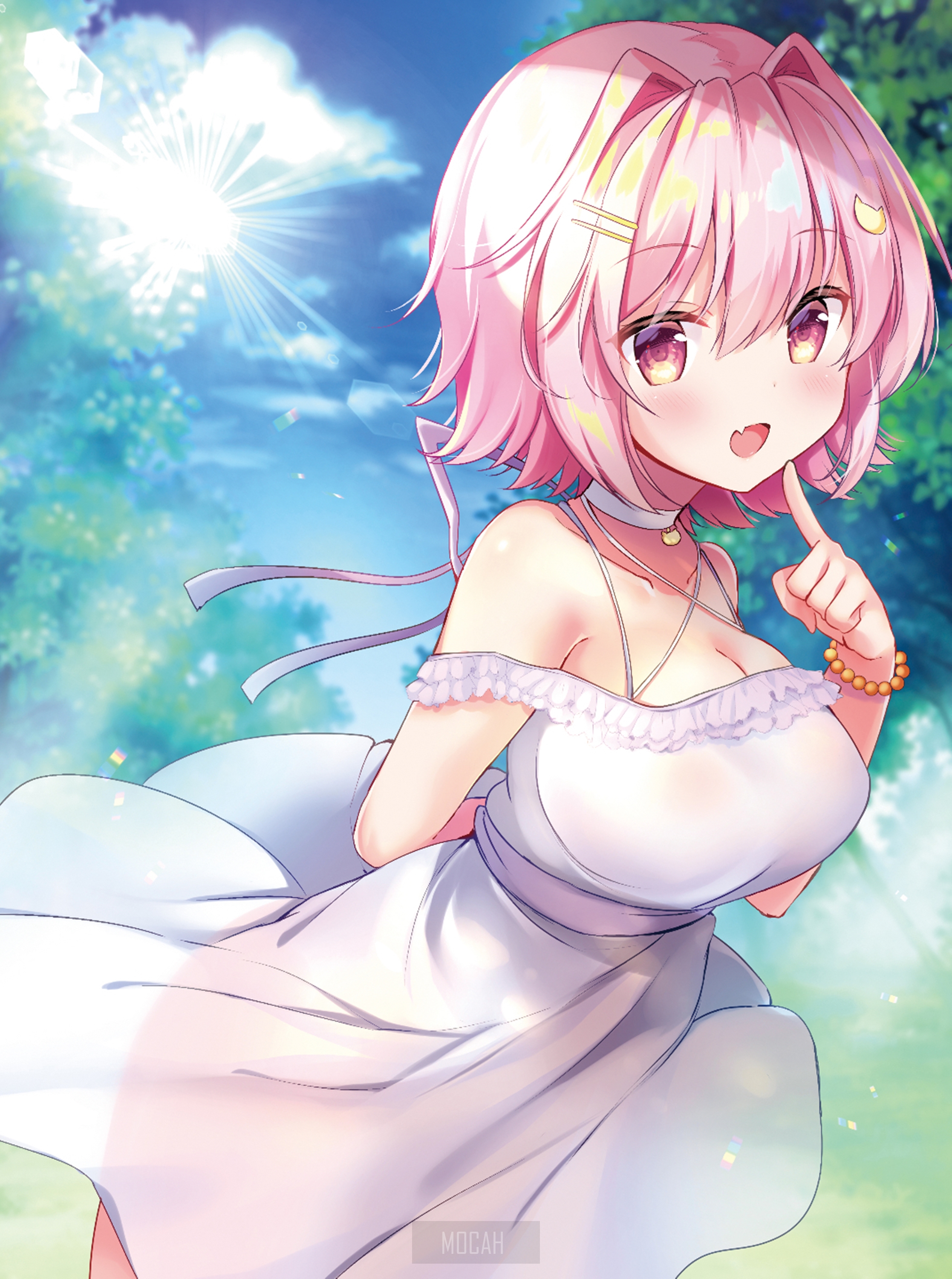 Anime girl with pink hair in a white dress HD Phone Wallpaper