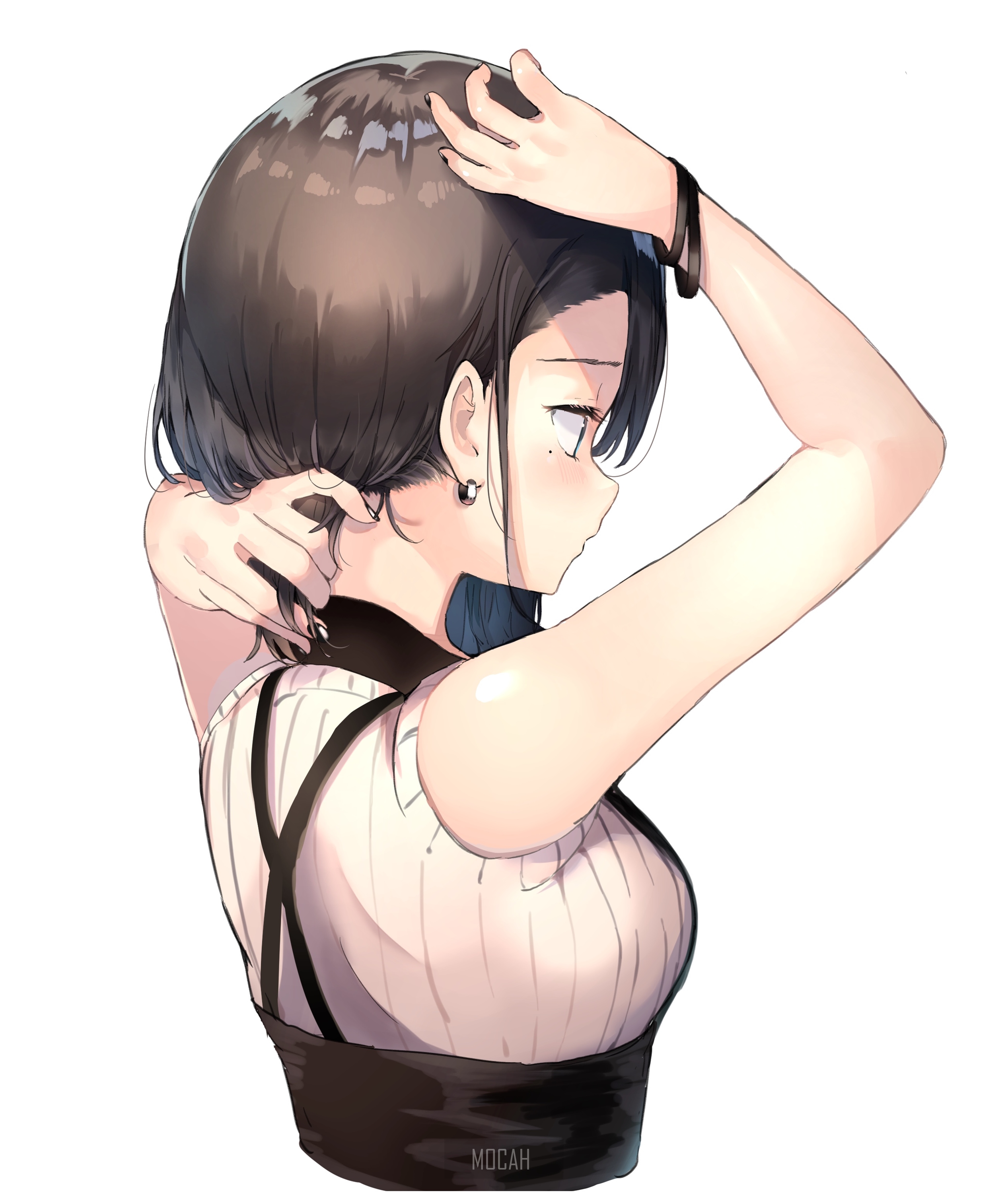Anime girl with short dark hair HD Phone Wallpaper