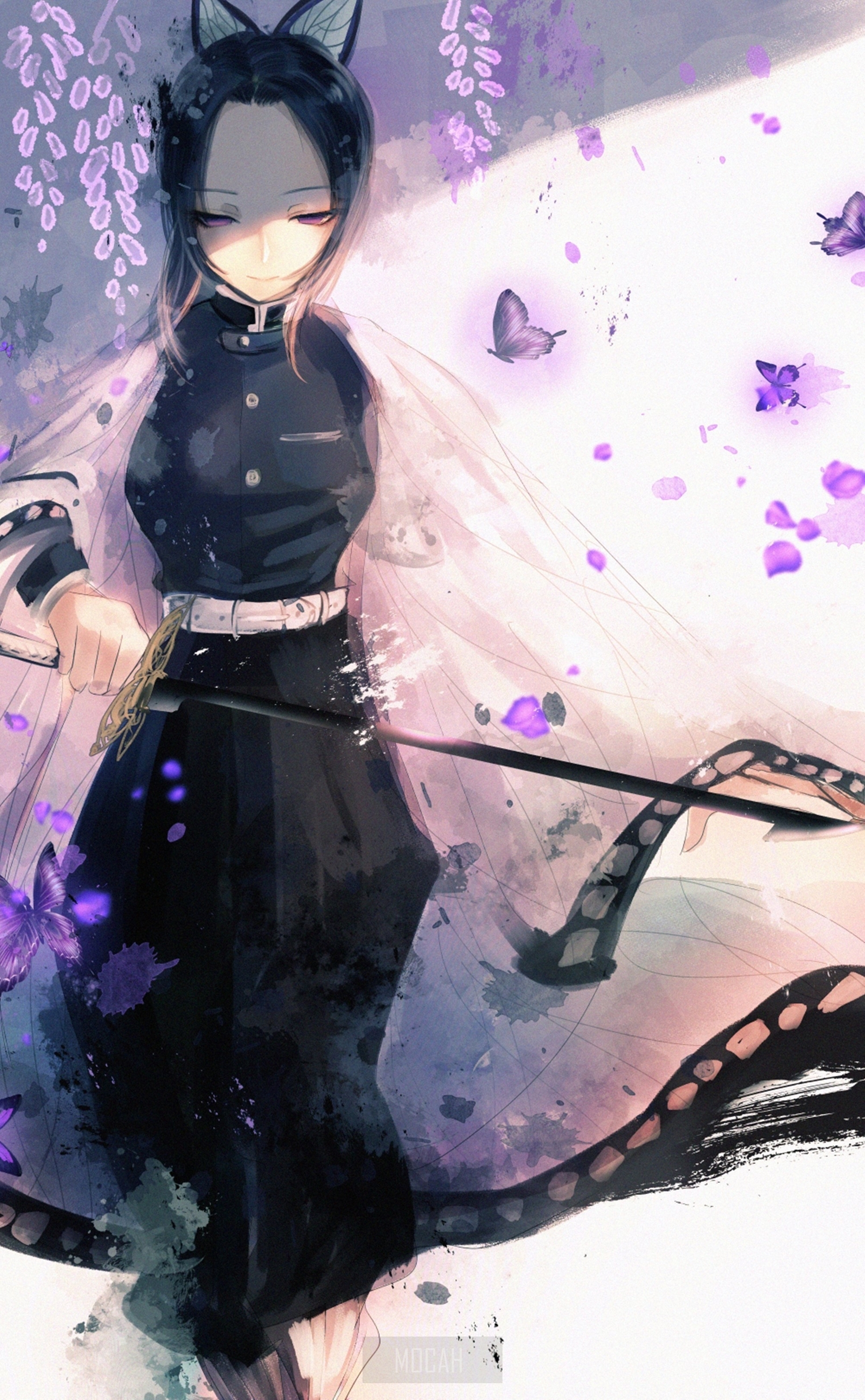 Shinobu Kocho from Demon Slayer with butterflies HD Phone Wallpaper