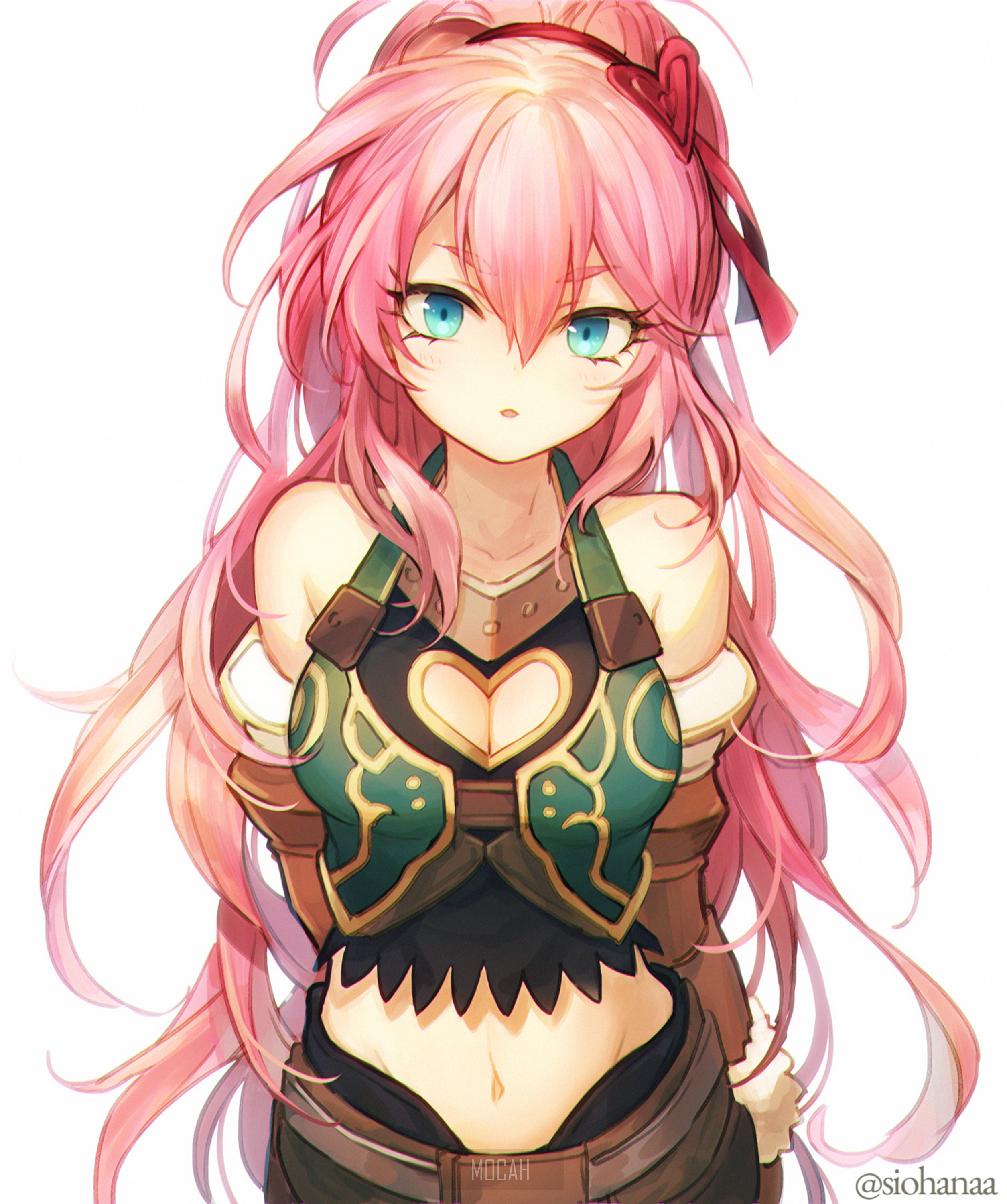 Anime girl with pink hair and blue eyes HD Phone Wallpaper