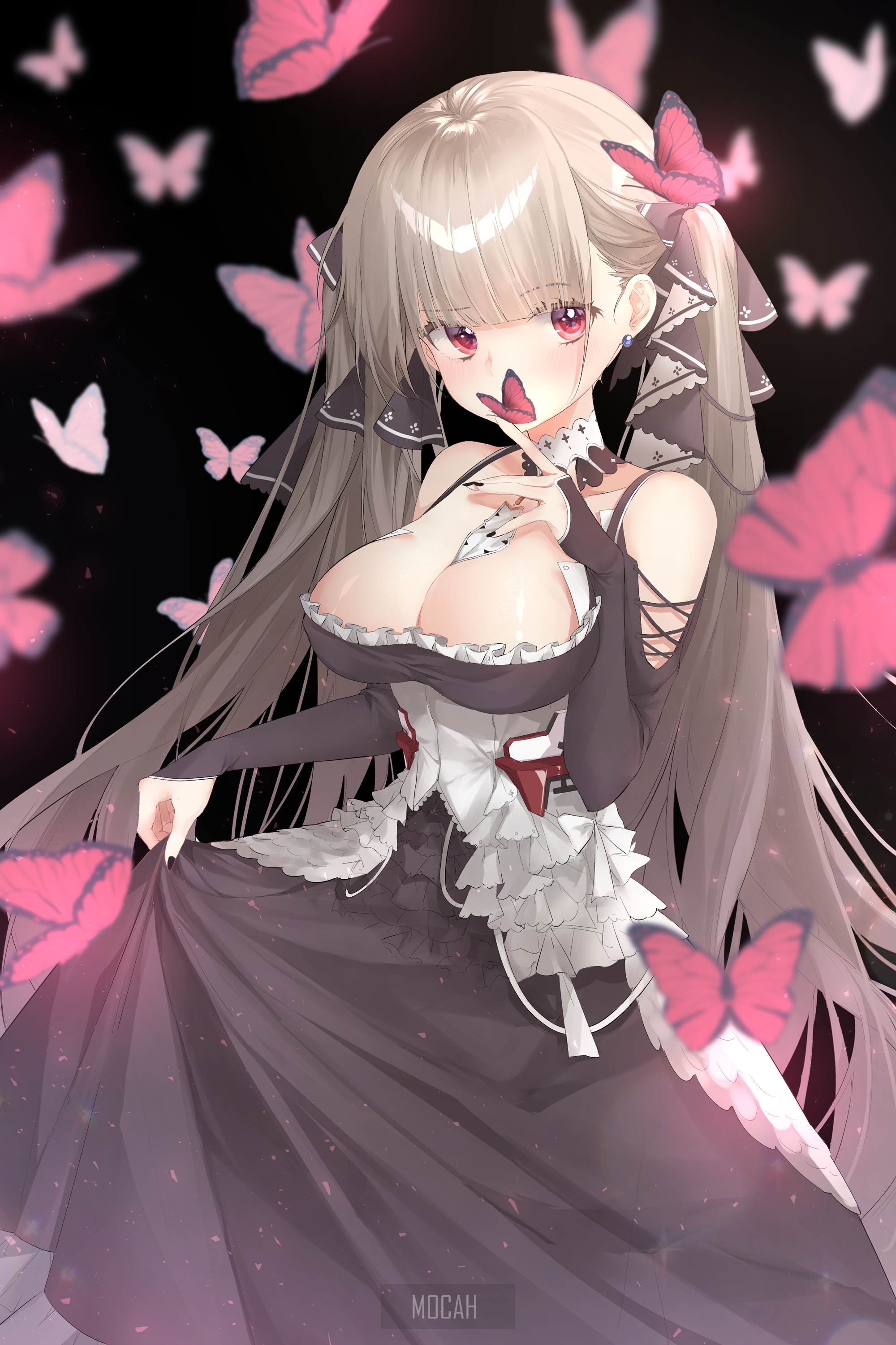 Formidable from Azur Lane with pink butterflies HD Phone Wallpaper