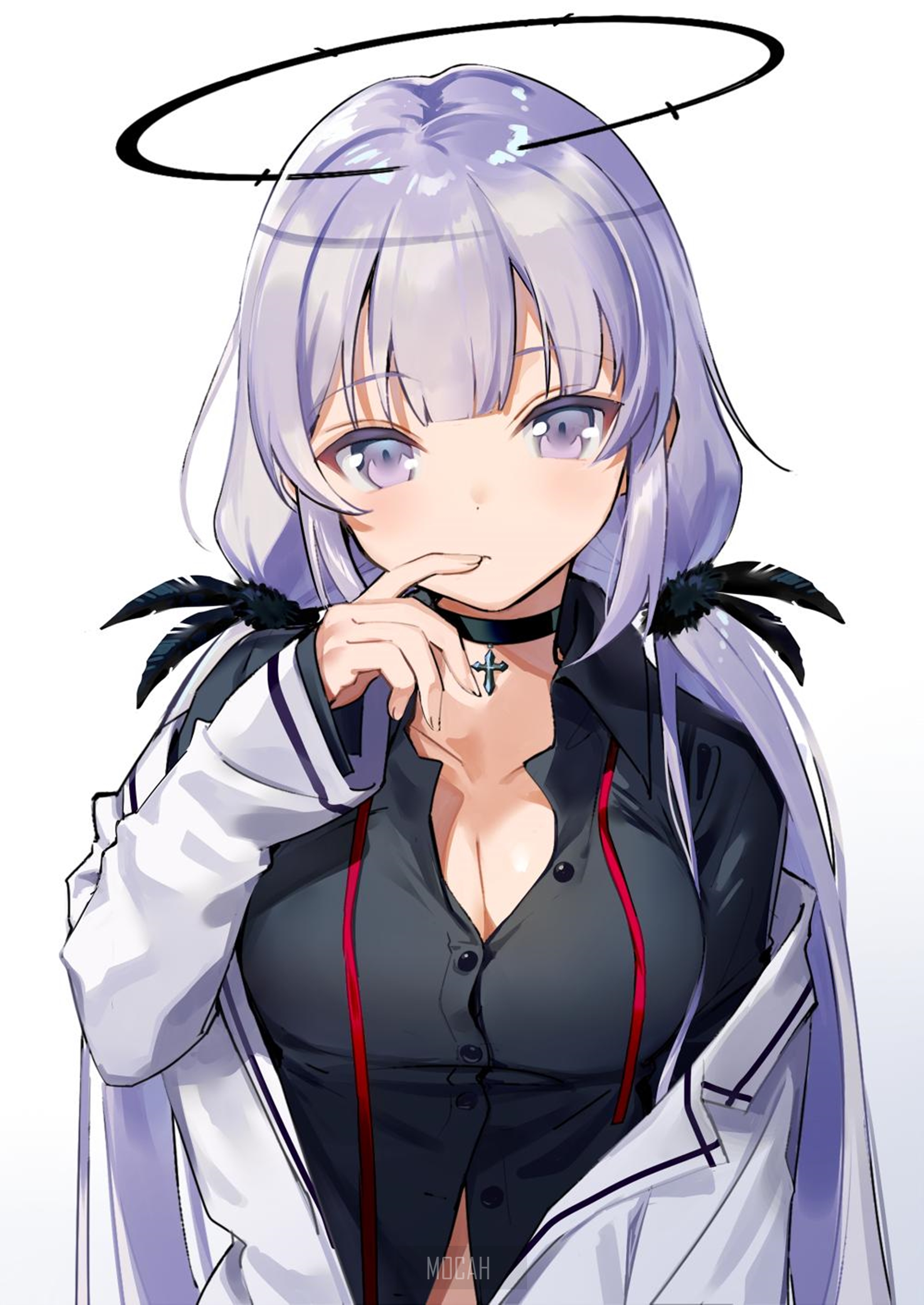 Anime girl with purple hair and halo HD Phone Wallpaper