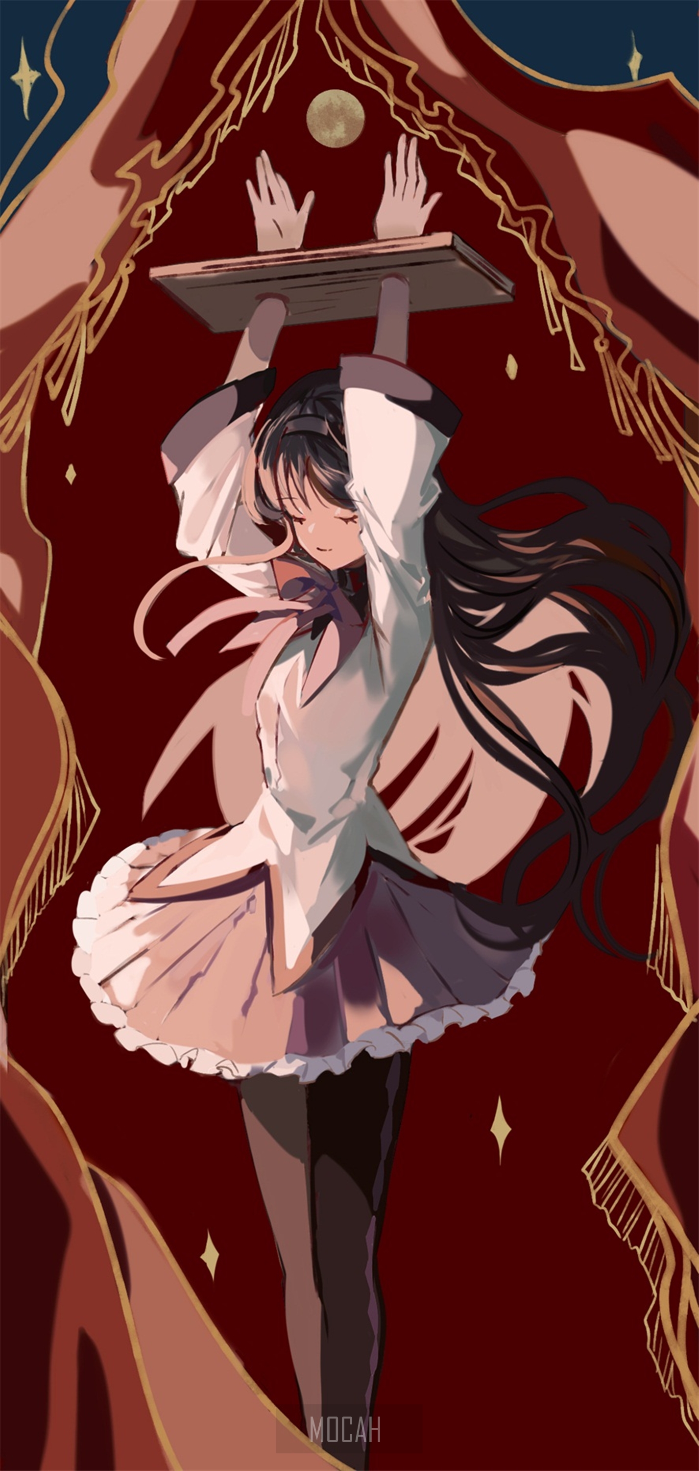 Akemi Homura from Mahou Shoujo Madoka Magica holding a book HD Phone Wallpaper