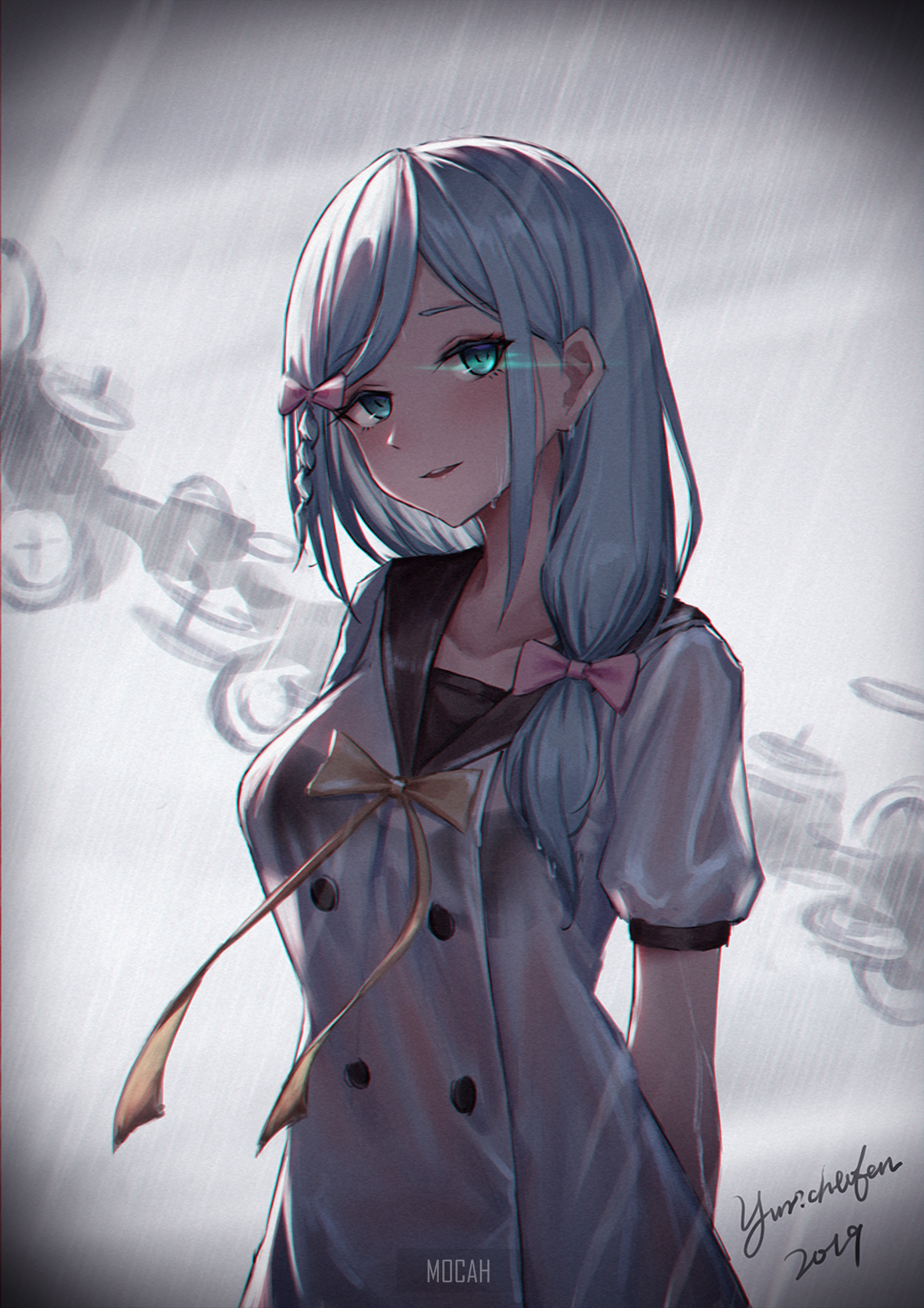 Anime girl with blue hair in the rain HD Phone Wallpaper