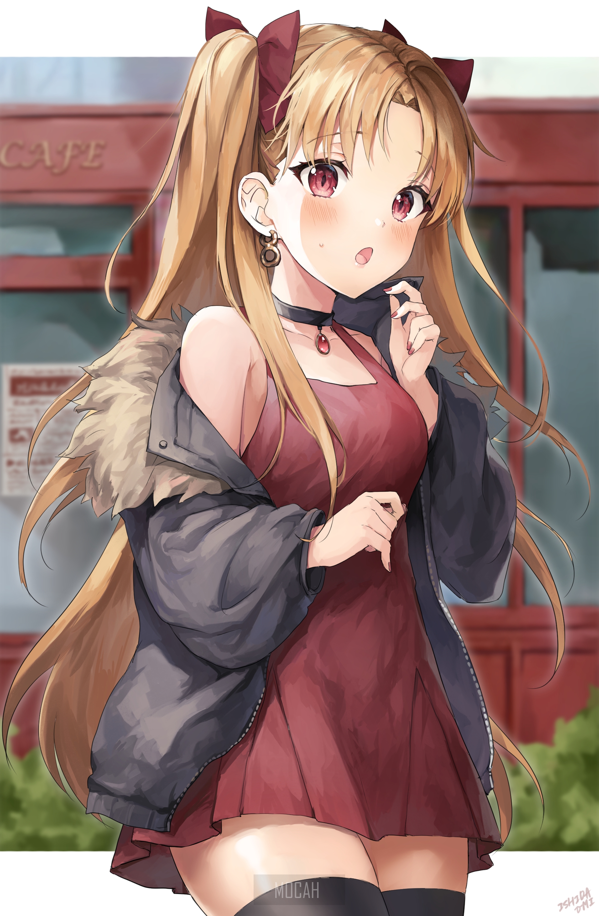 Anime girl with blonde pigtails in a red dress HD Phone Wallpaper