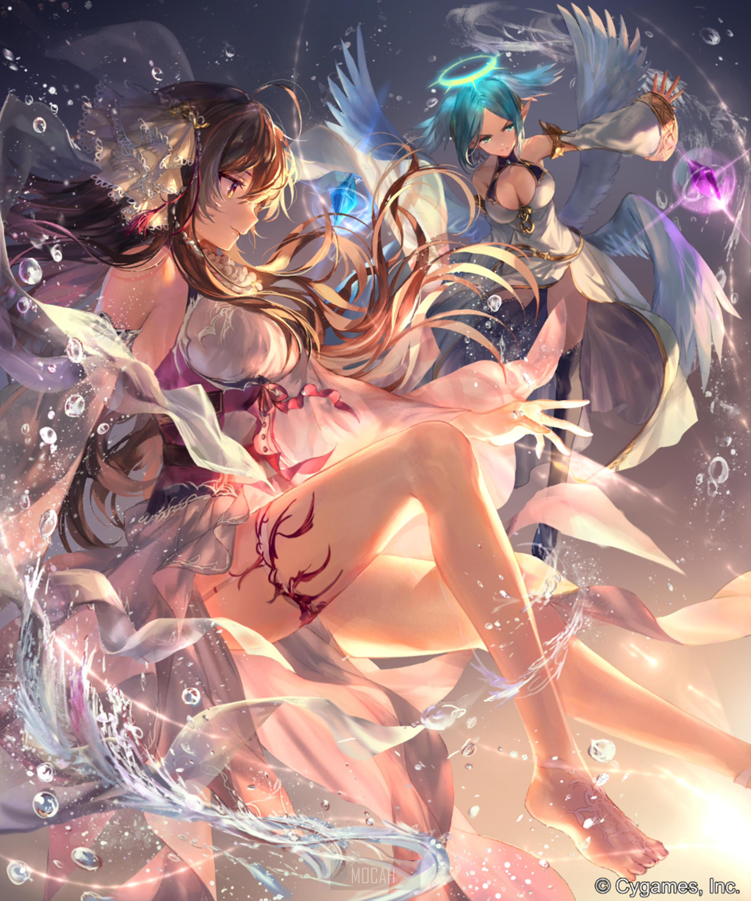 Anime girls with wings in water HD Phone Wallpaper