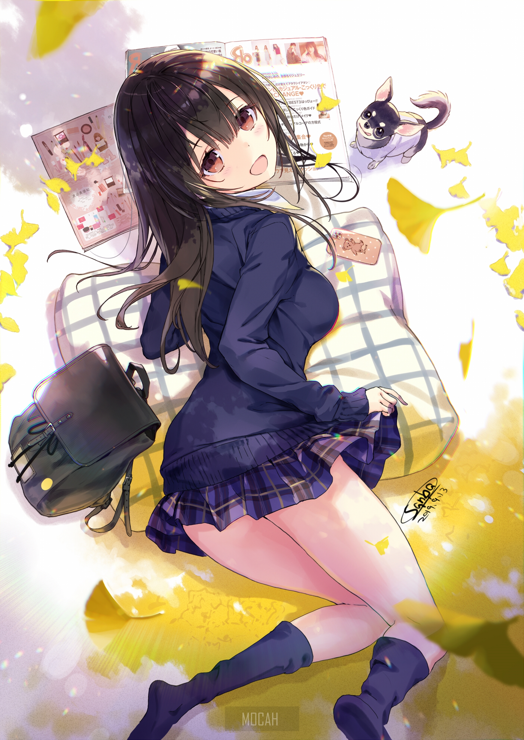 Anime girl with chihuahua and backpack HD Phone Wallpaper