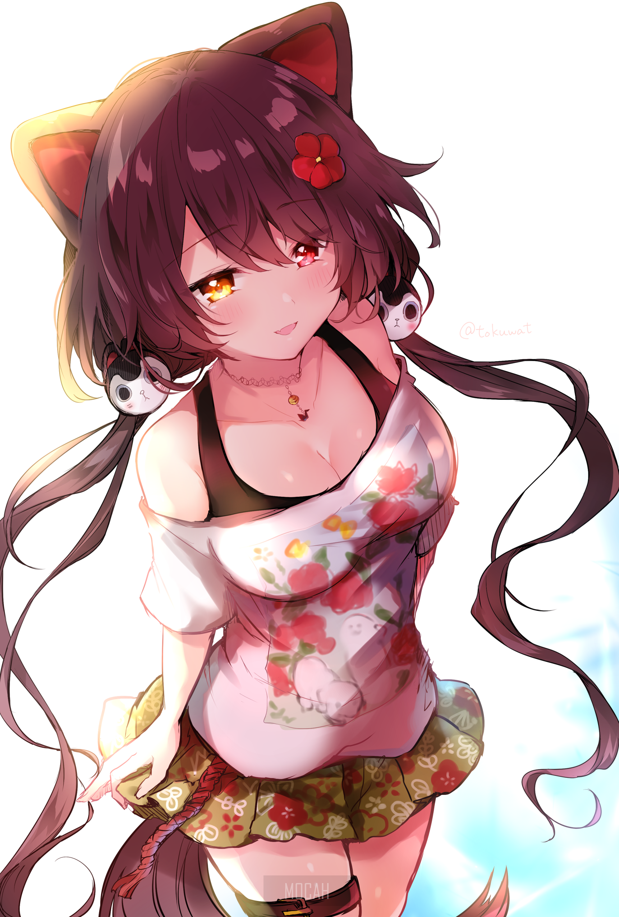 Cute Anime Girl with Cat Ears and Flowing Hair HD Phone Wallpaper
