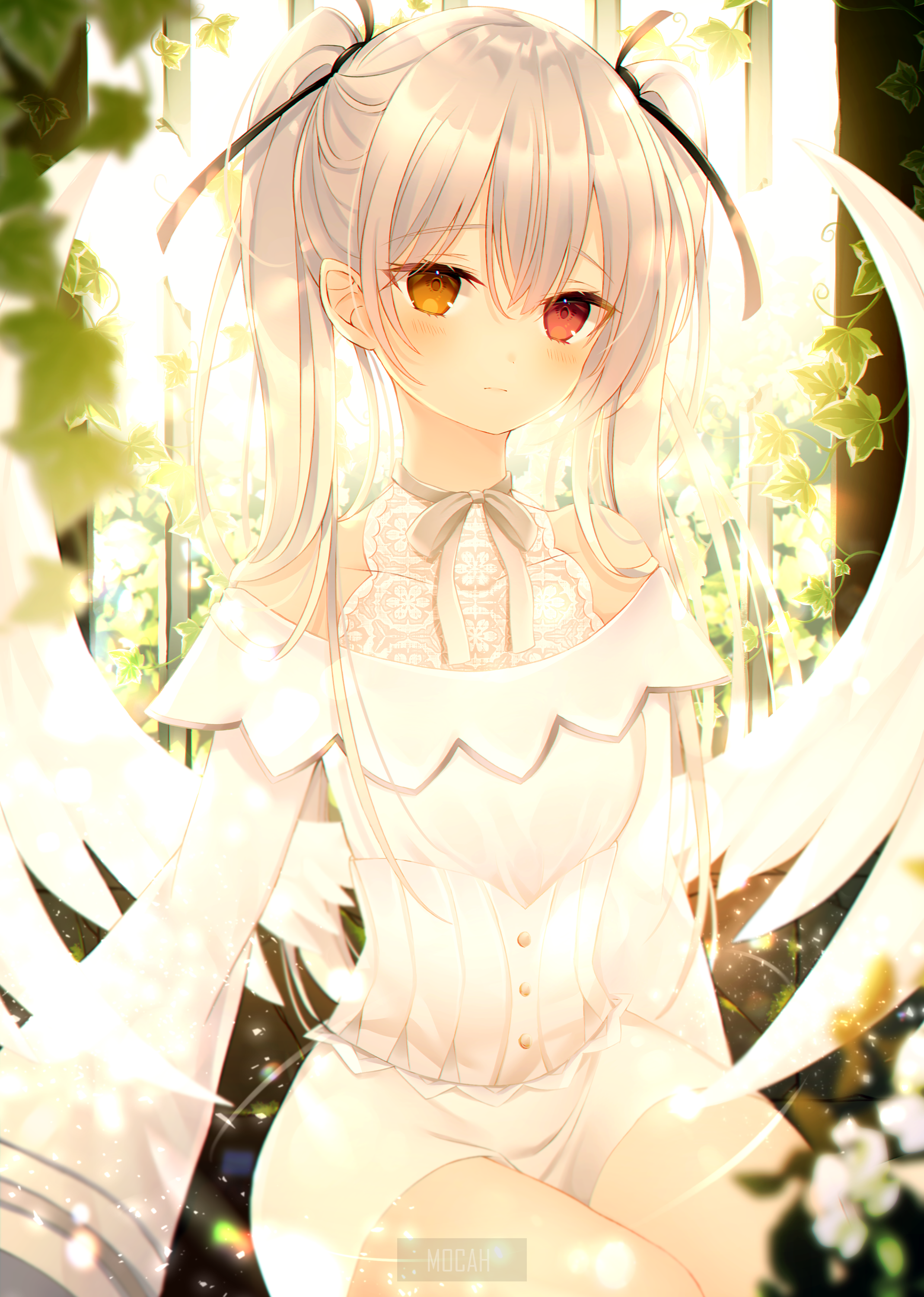 Anime girl with heterochromia and wings HD Phone Wallpaper