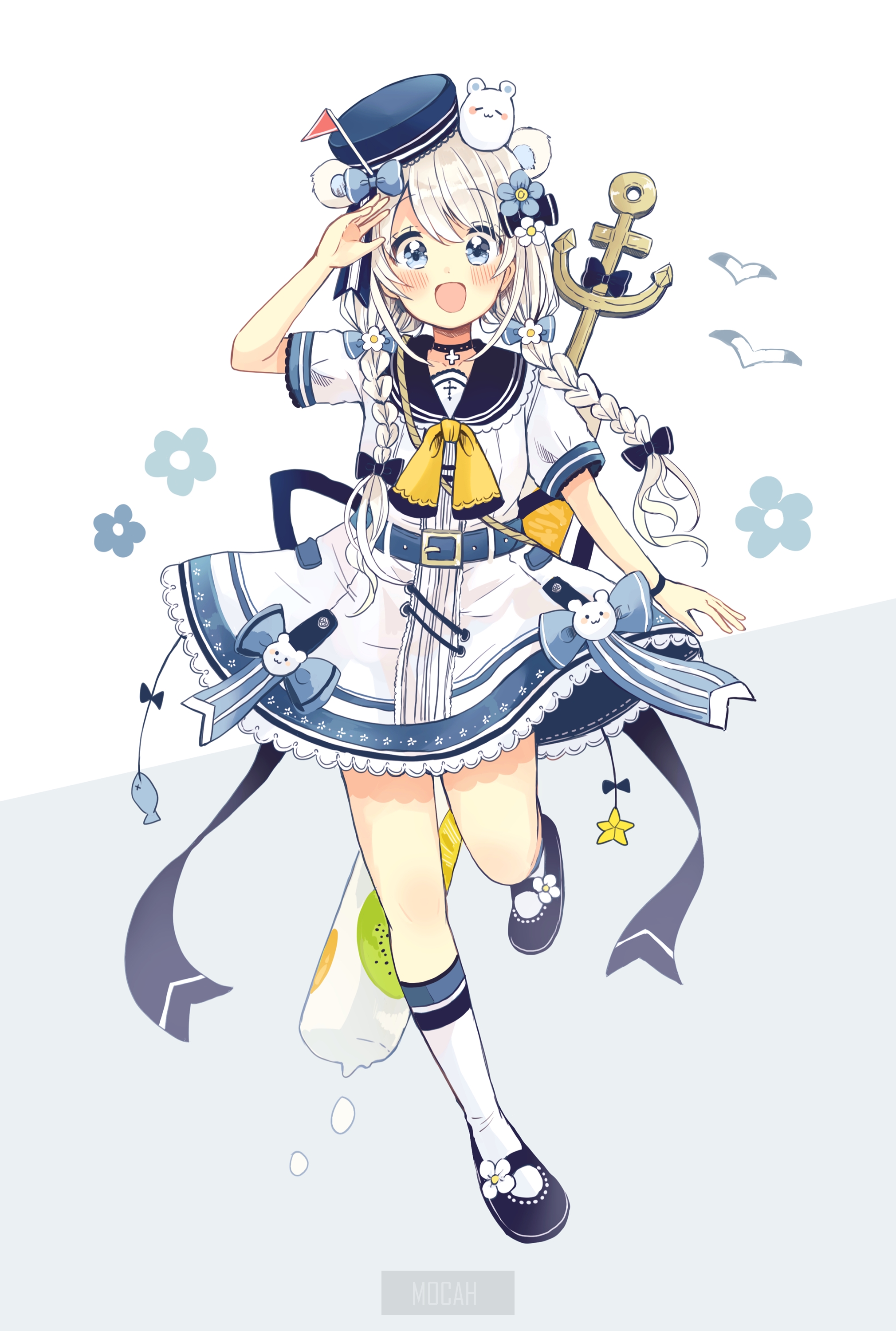 Anime girl in sailor outfit with anchor HD Phone Wallpaper