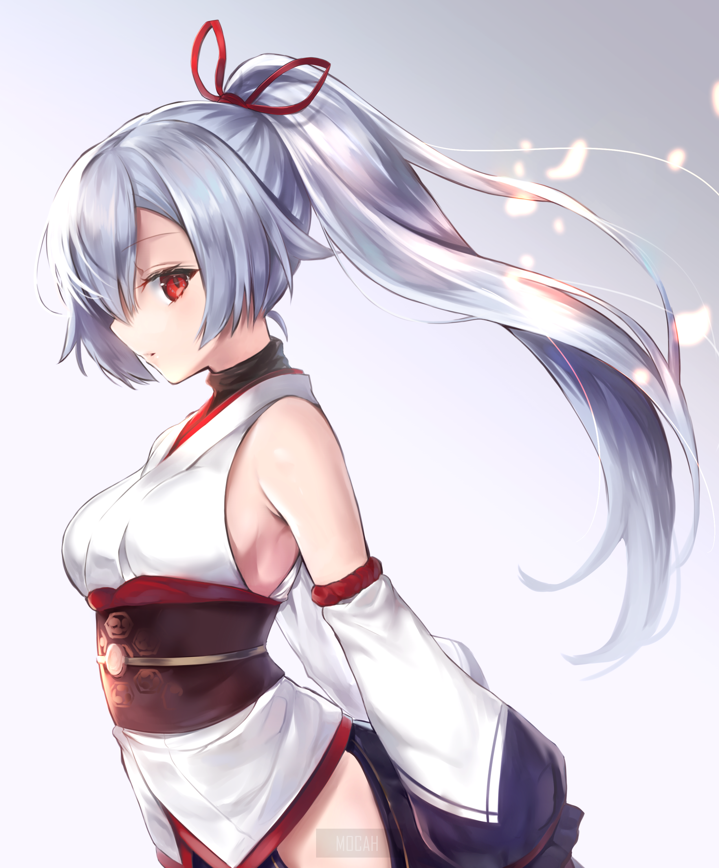 Anime girl with white hair and red eyes HD Phone Wallpaper