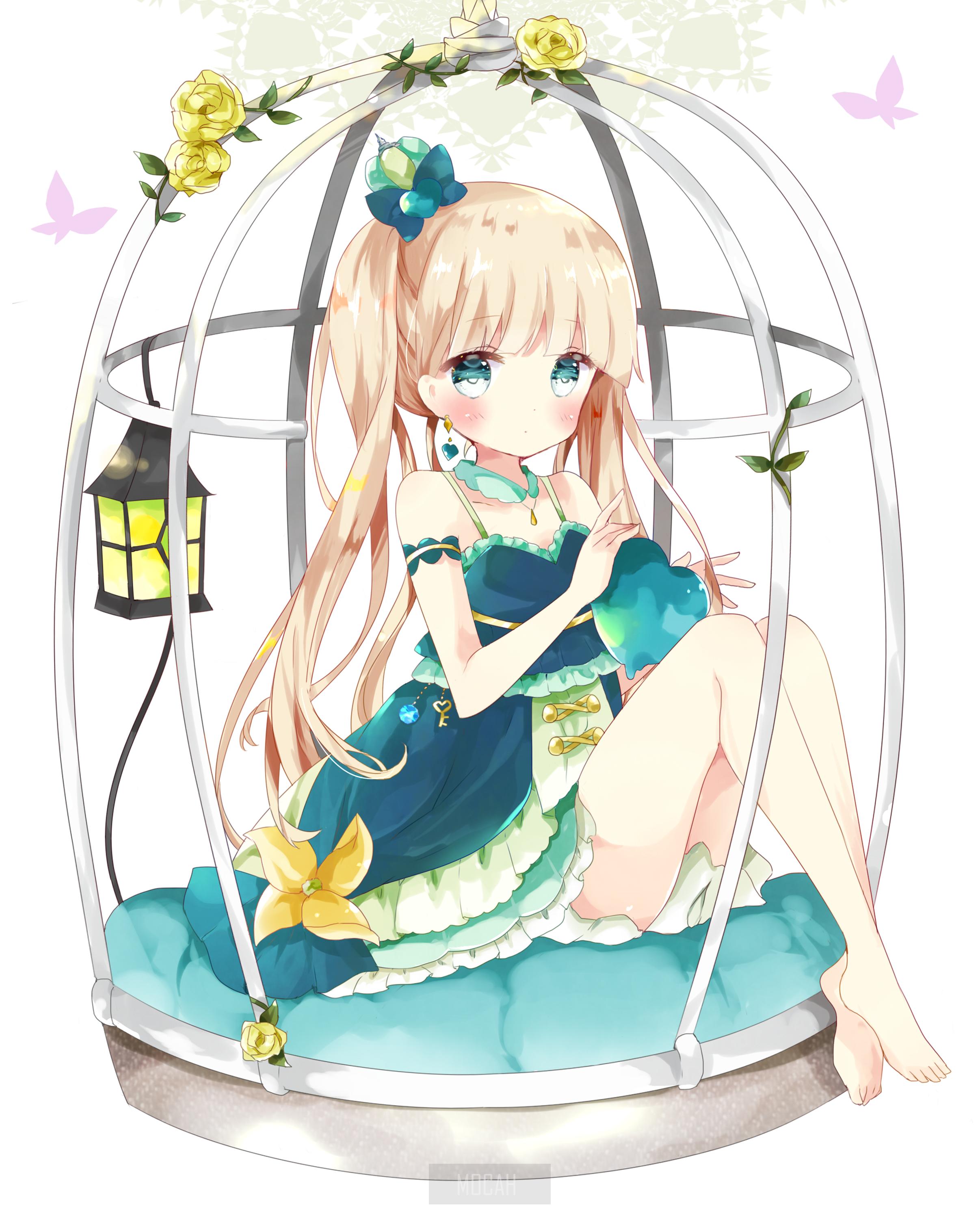 Anime girl in a birdcage HD Phone Wallpaper