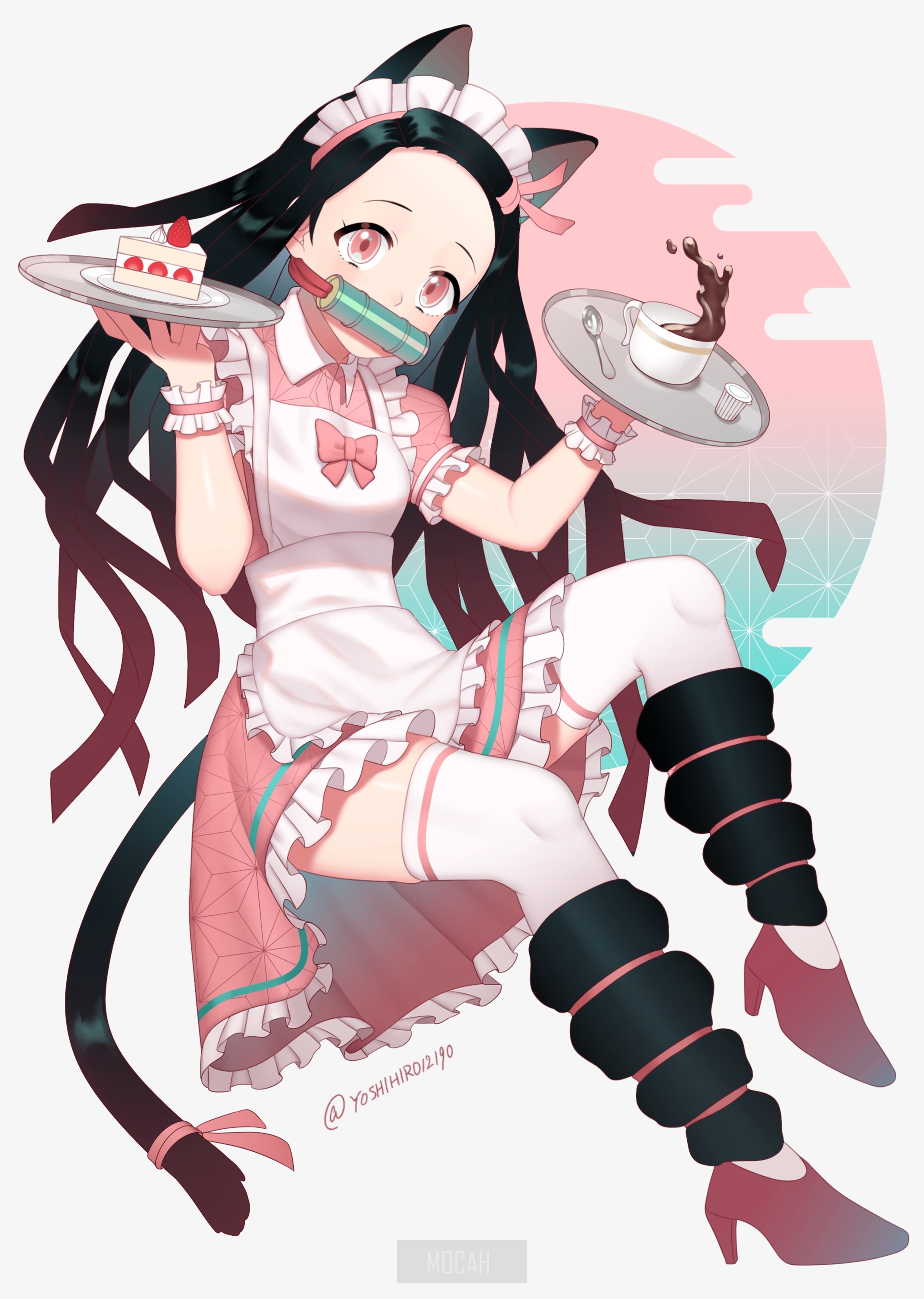 Nezuko Kamado from Kimetsu no Yaiba as a cat maid HD Phone Wallpaper