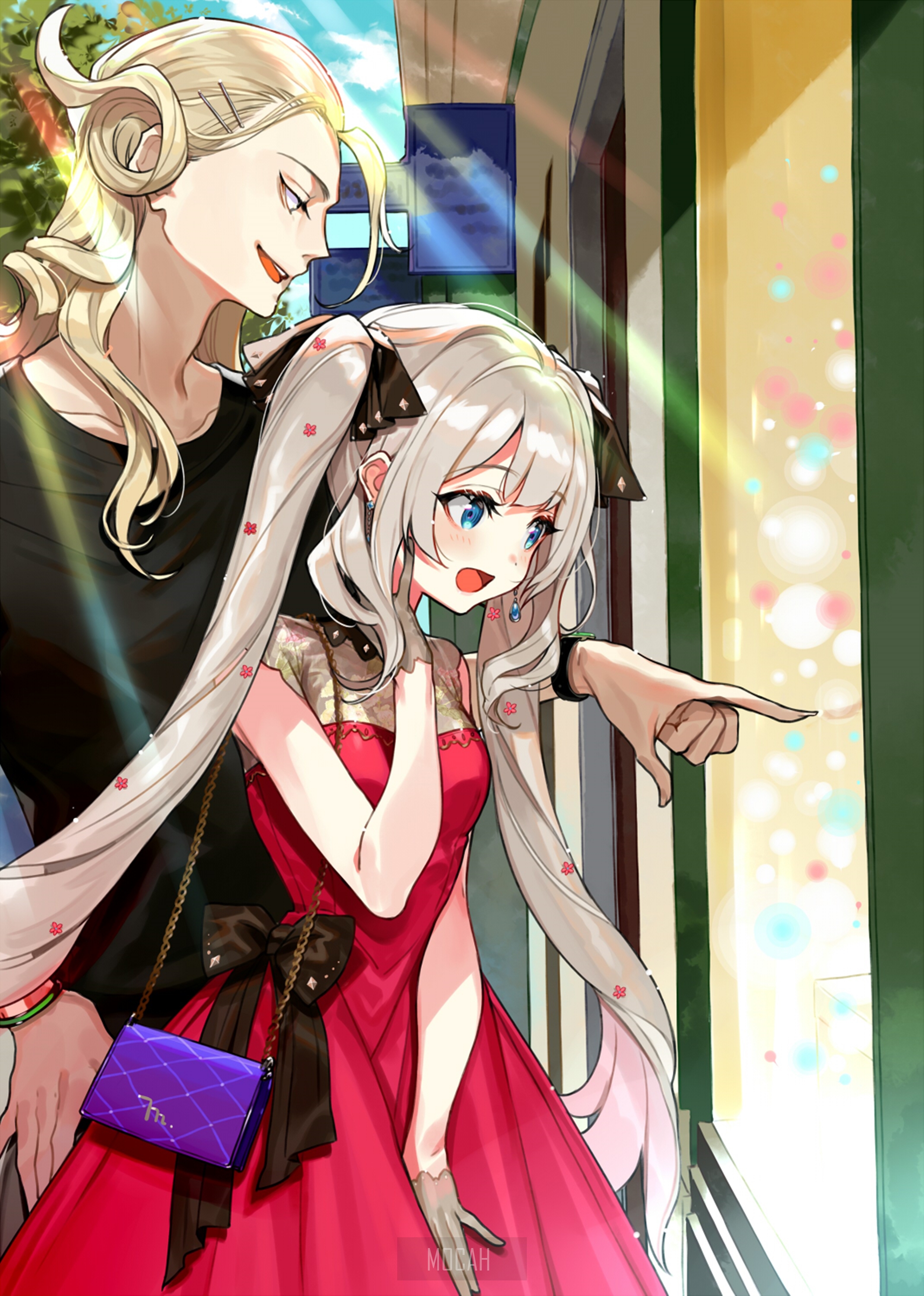 Anime couple looking at a shop window HD Phone Wallpaper