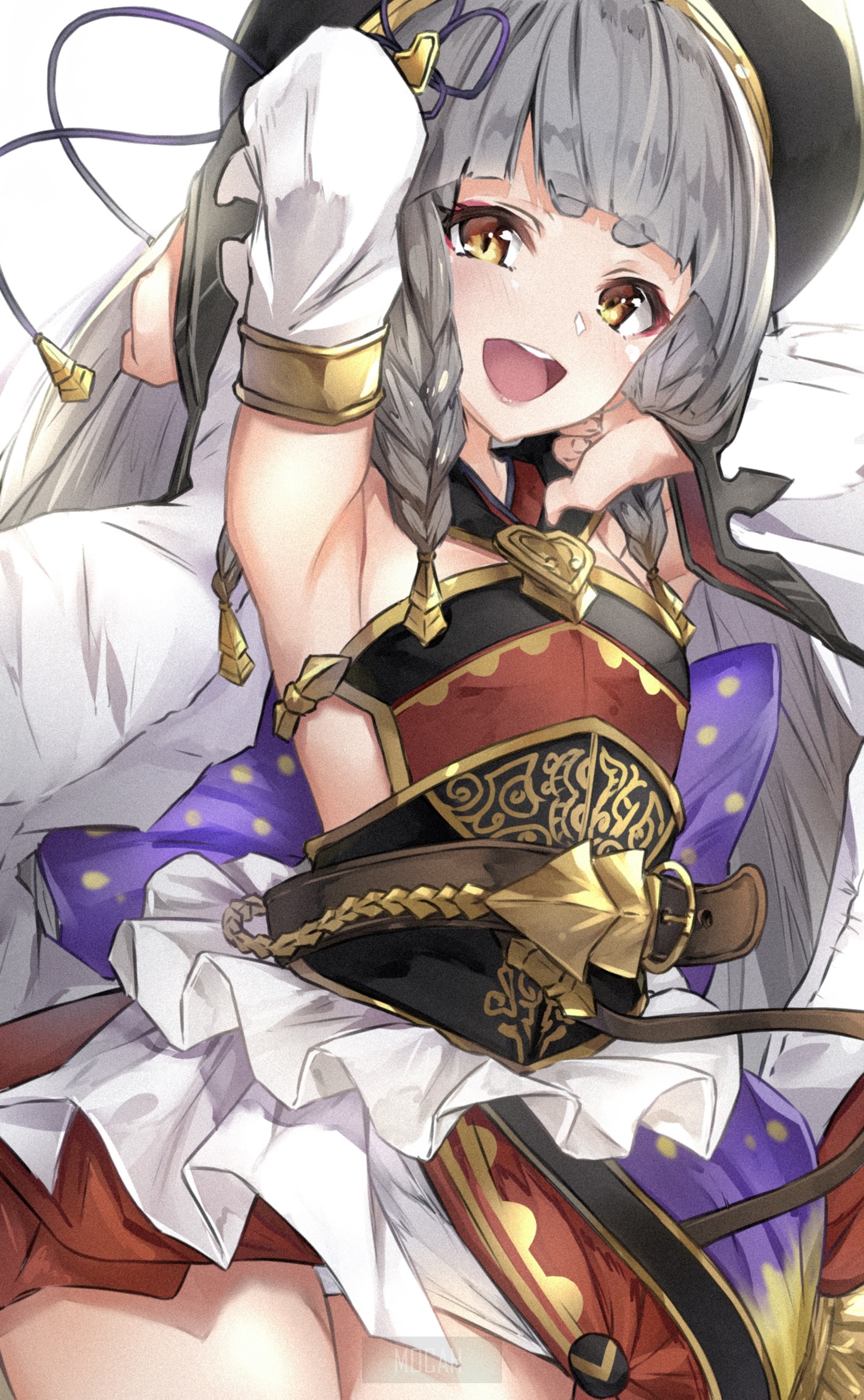 Anime girl with grey hair and braids HD Phone Wallpaper