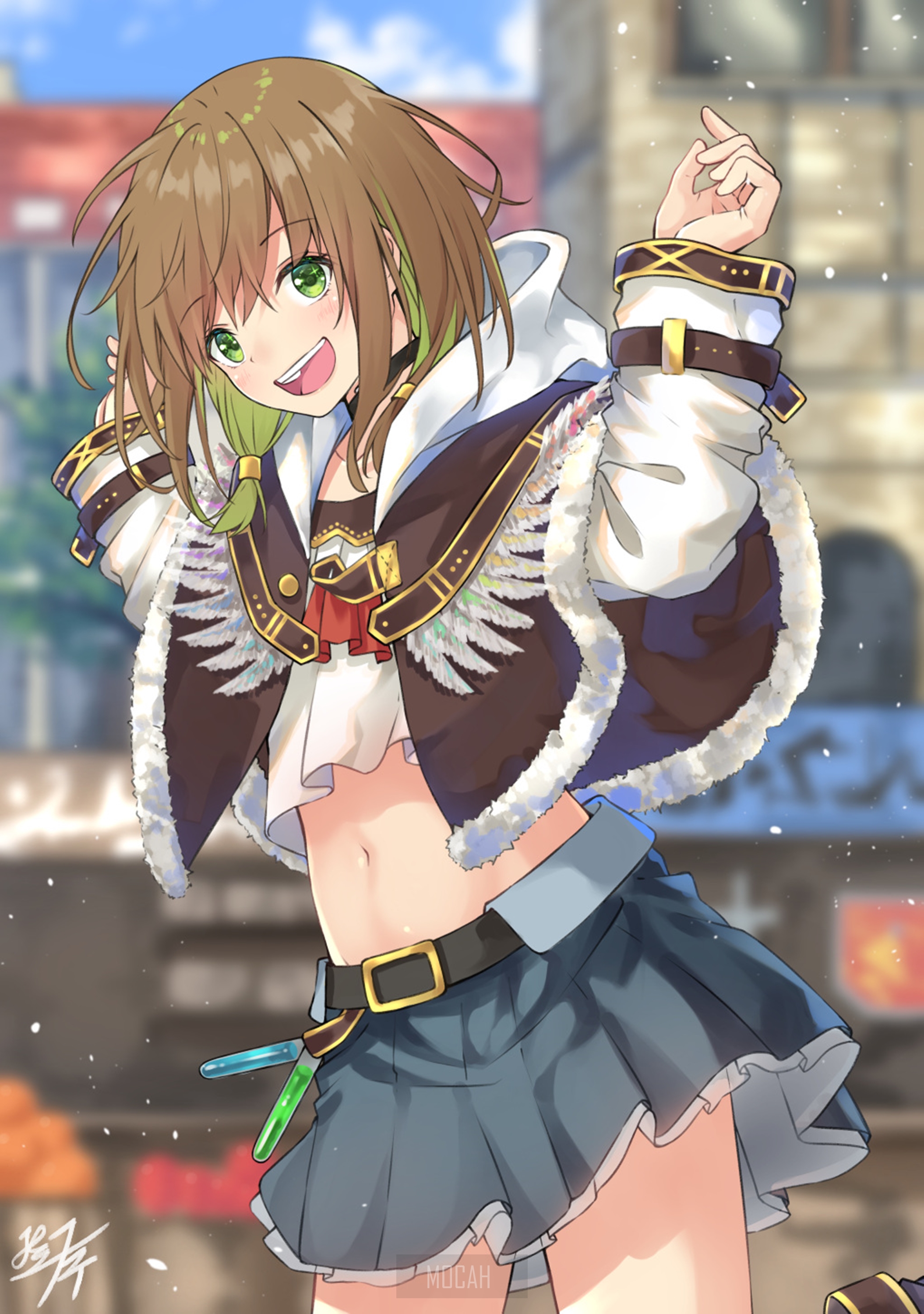 Anime girl with brown hair and green eyes HD Phone Wallpaper