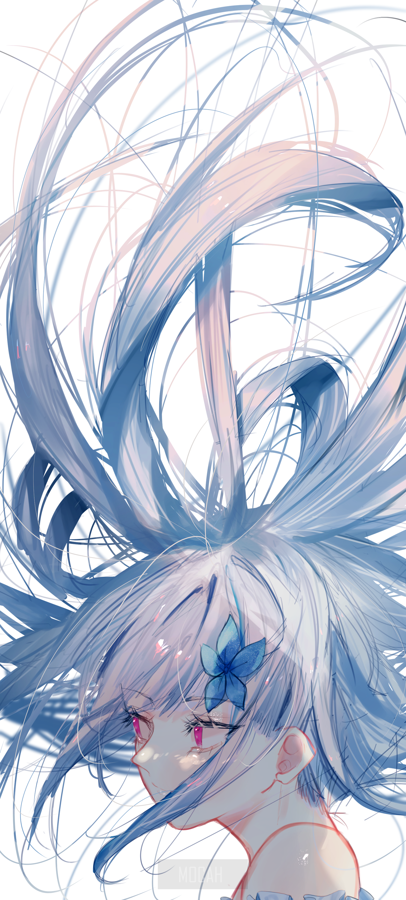 Anime girl with blue flower in hair HD Phone Wallpaper