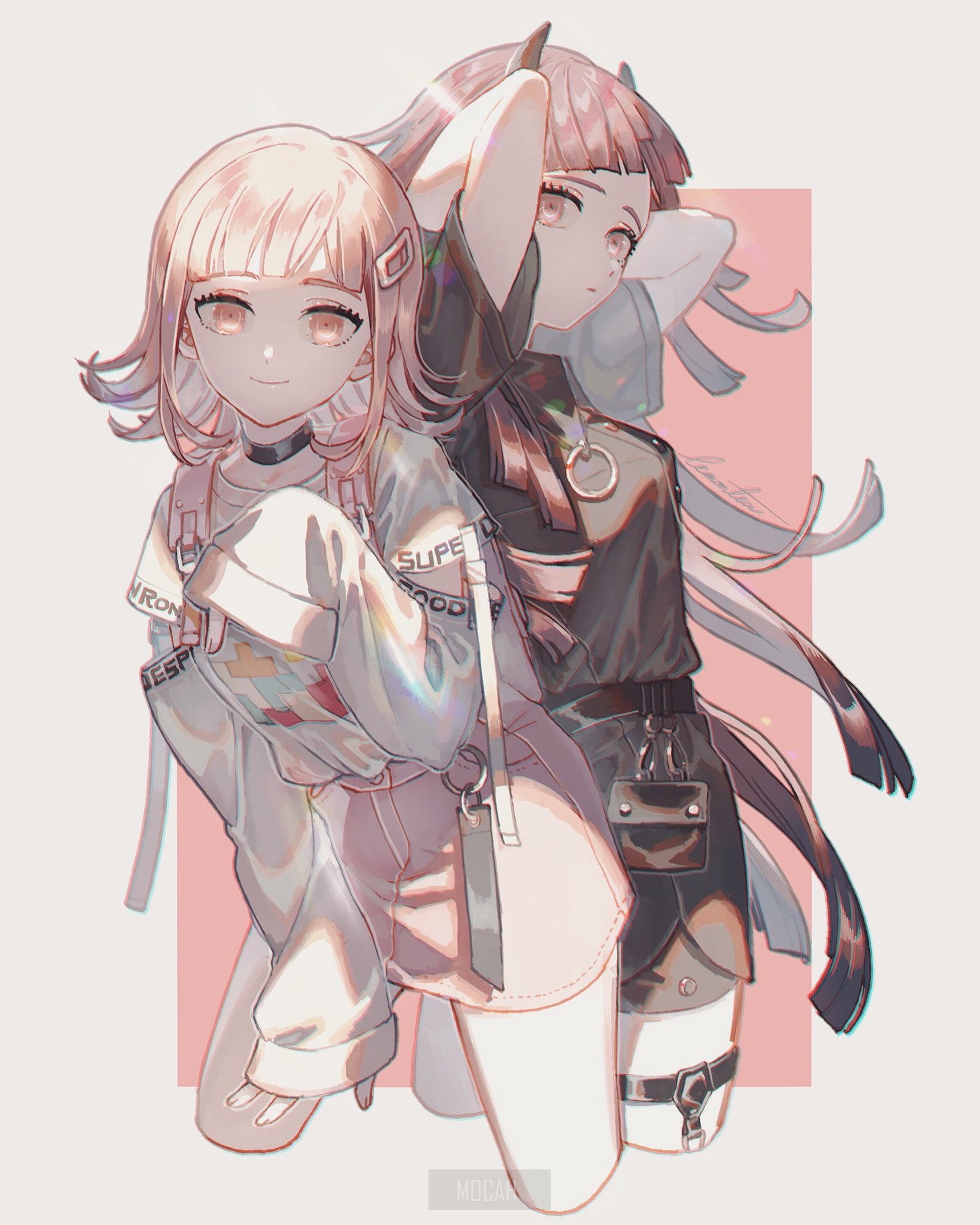 Two Stylized Anime Girls with Soft Pastel Colors HD Phone Wallpaper