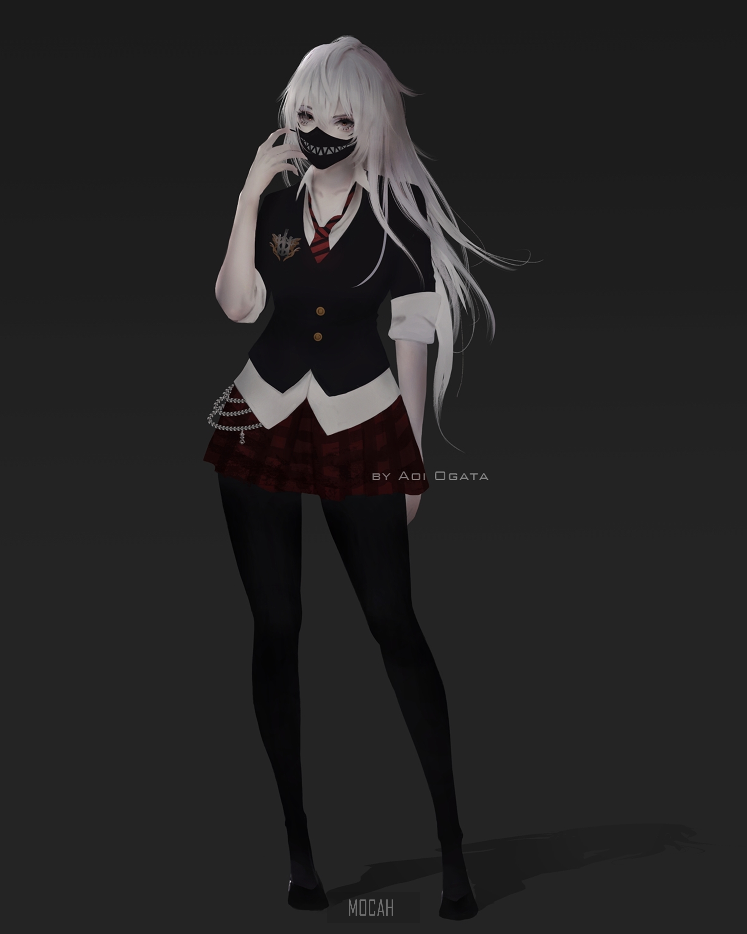 Anime girl with white hair and mask HD Phone Wallpaper