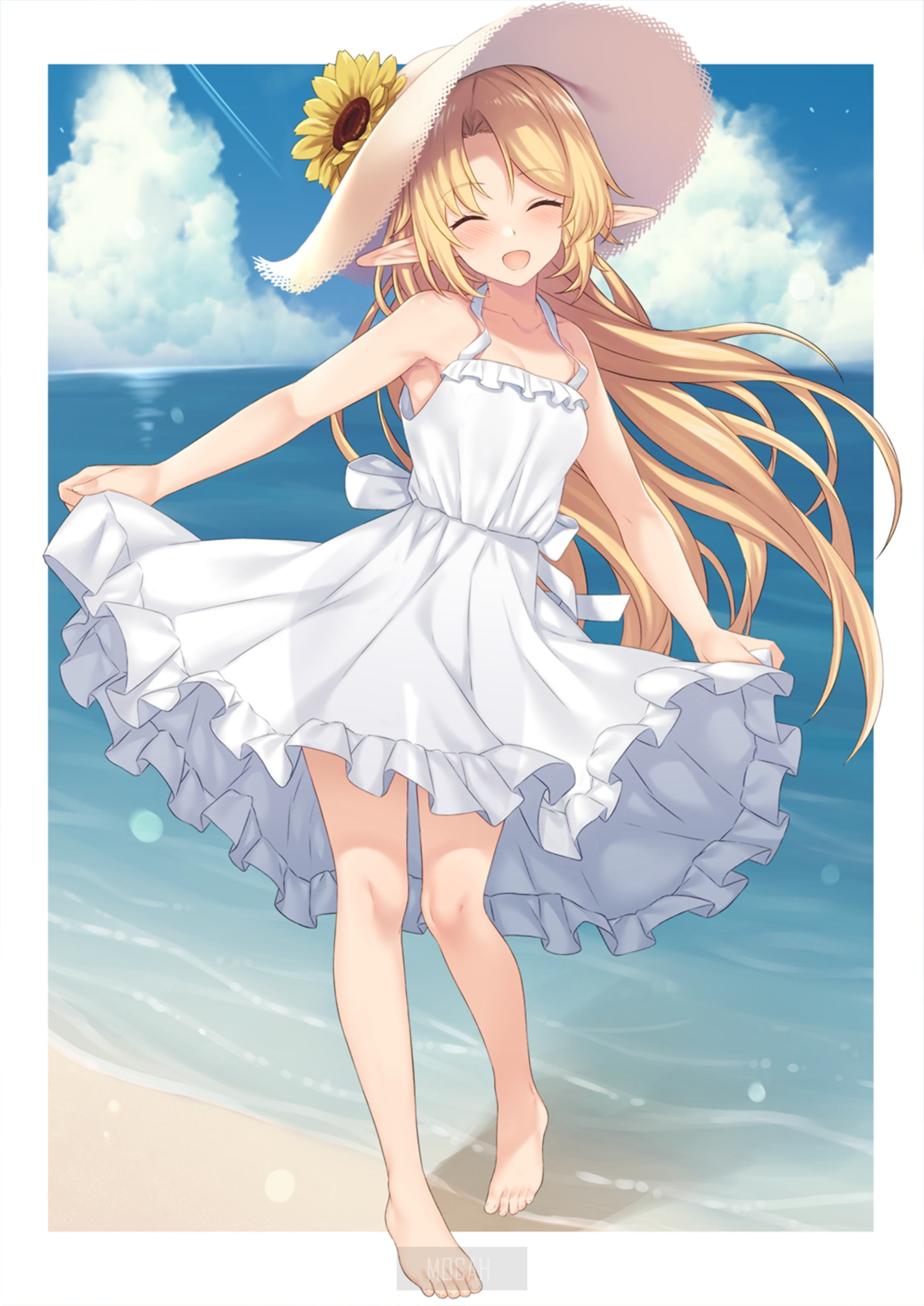 Anime girl in white dress at the beach HD Phone Wallpaper