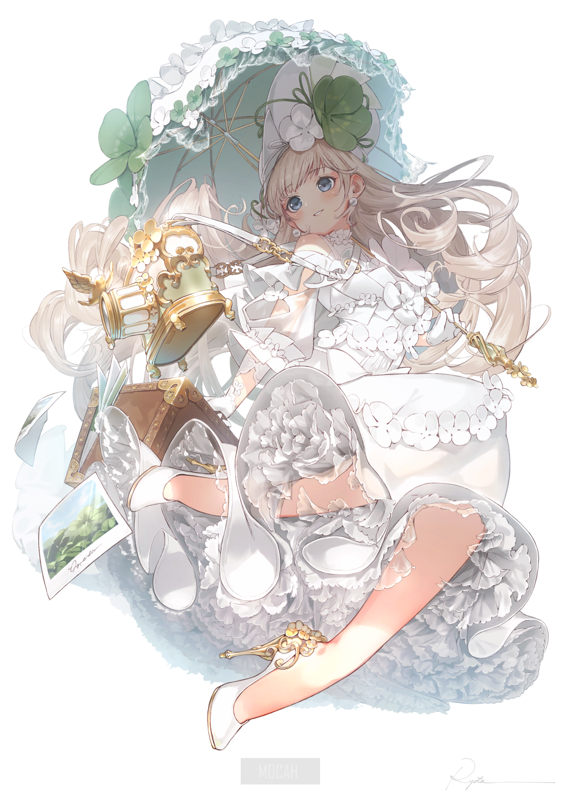 Anime girl with parasol and ornate accessories HD Phone Wallpaper