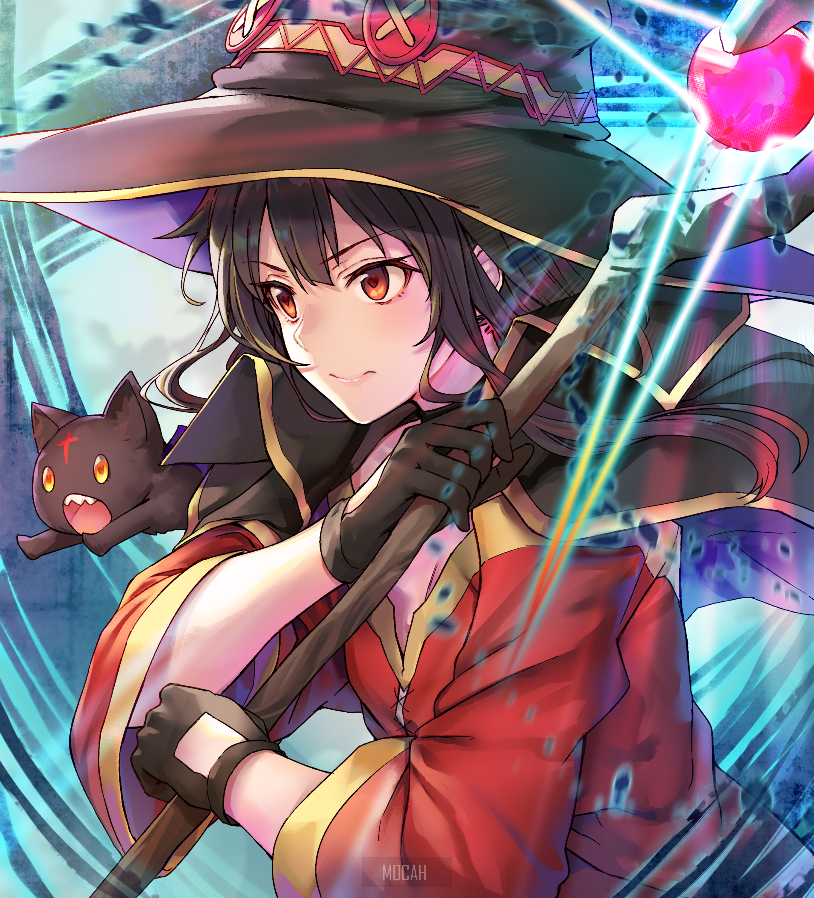 Megumin from Kono Subarashii Sekai ni Shukufuku wo! with Chomusuke HD Phone Wallpaper