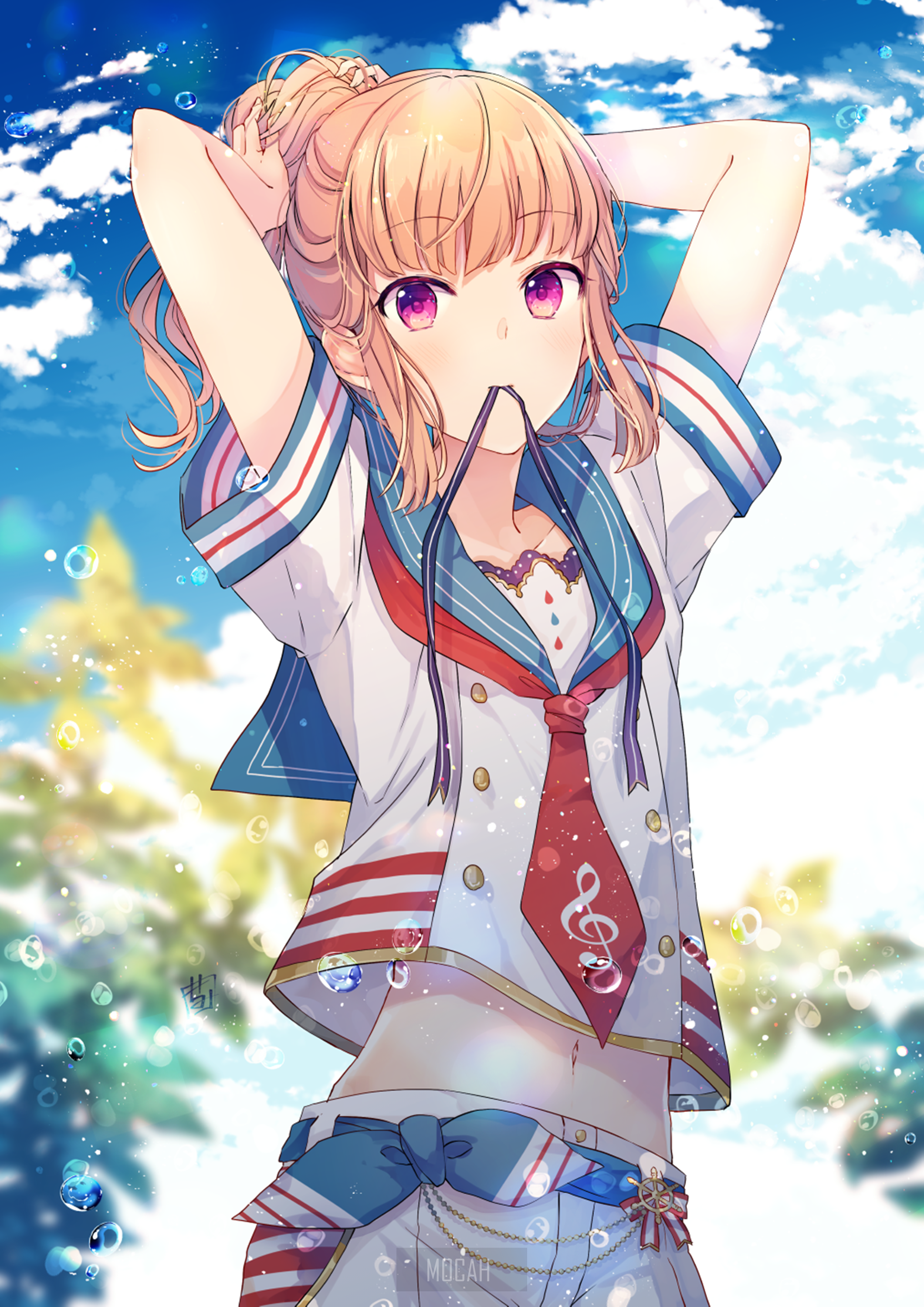 Anime girl in sailor uniform with tie HD Phone Wallpaper