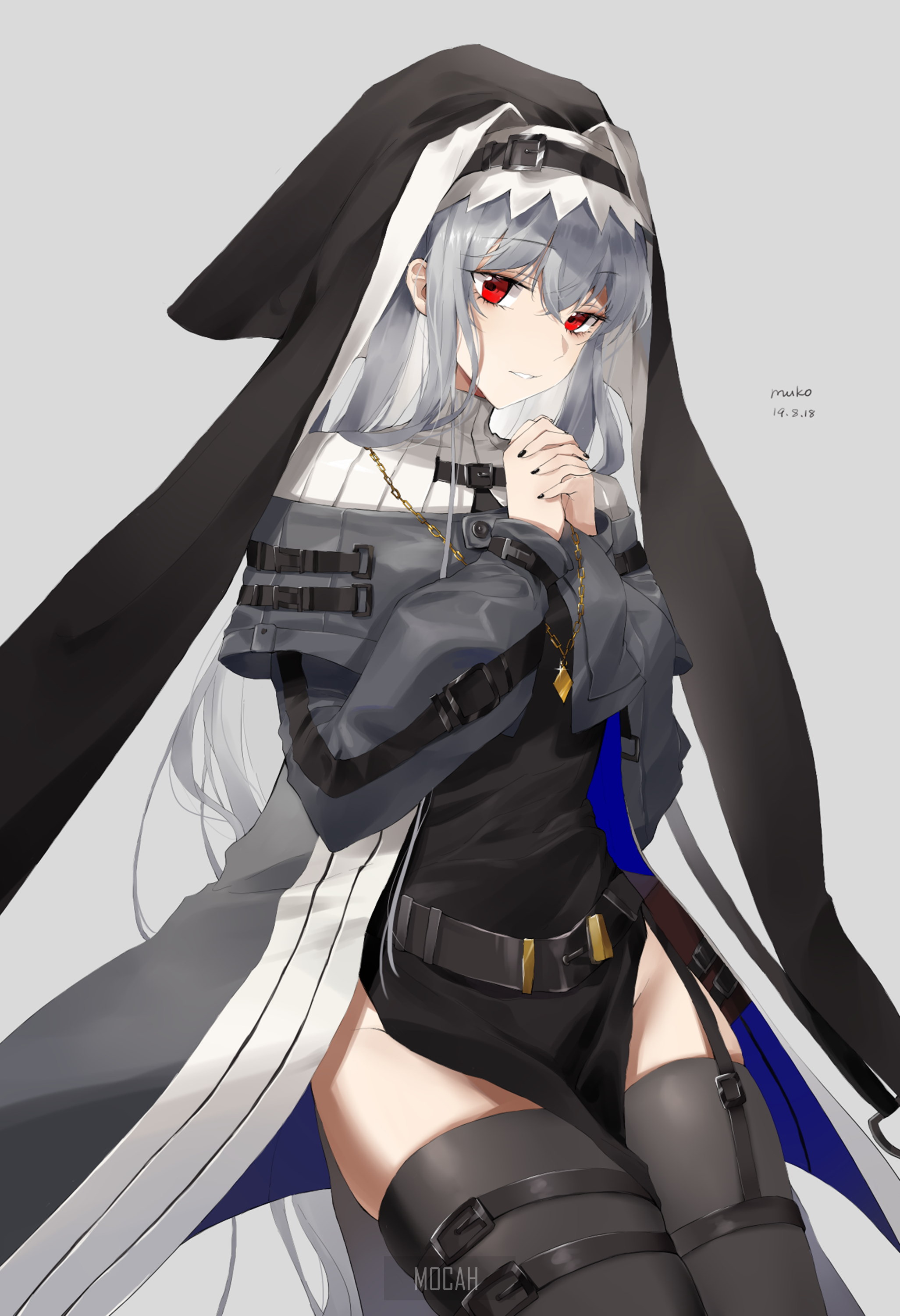 Anime girl with white hair and red eyes HD Phone Wallpaper