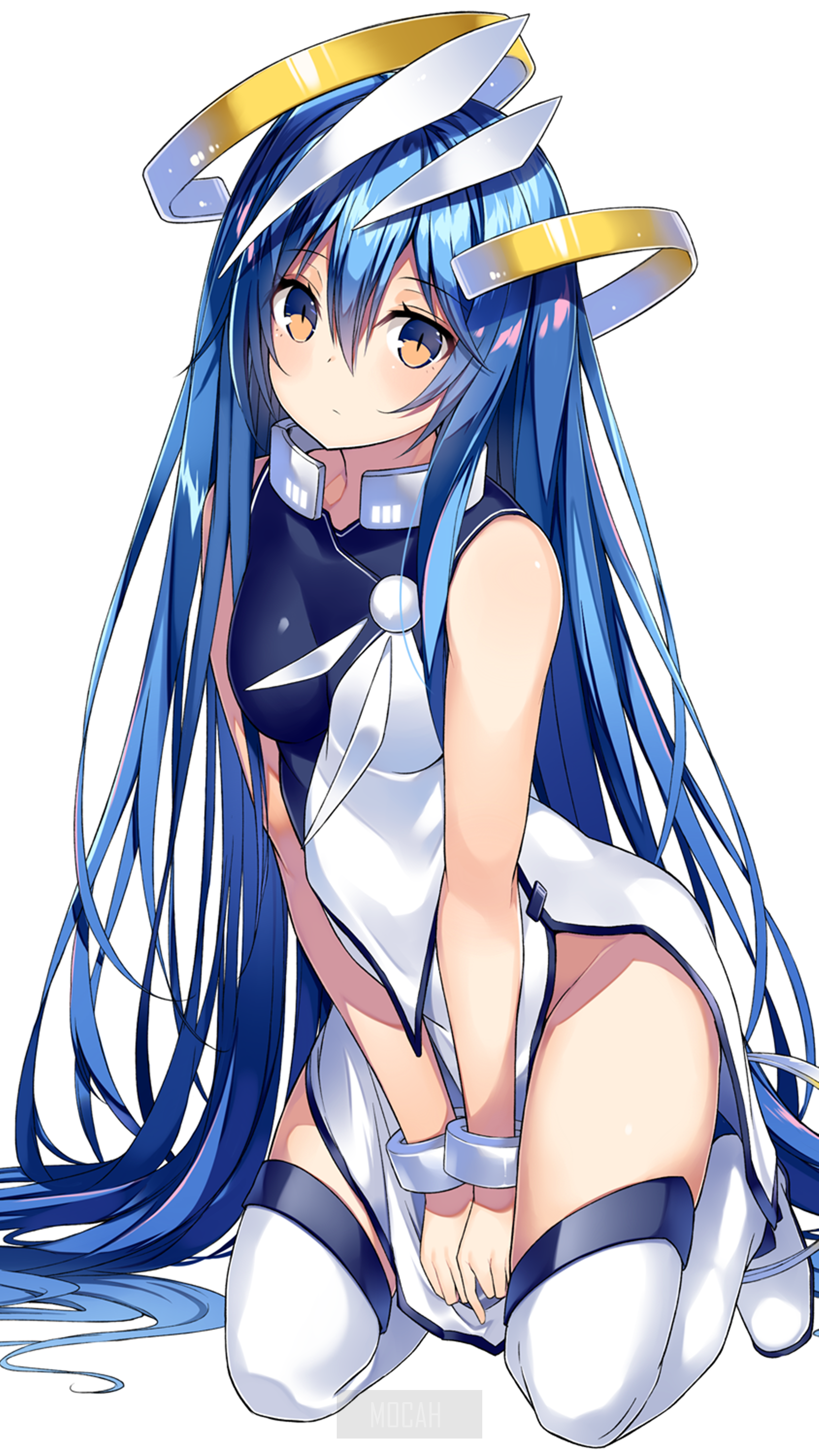 Anime girl with blue hair and white outfit HD Phone Wallpaper