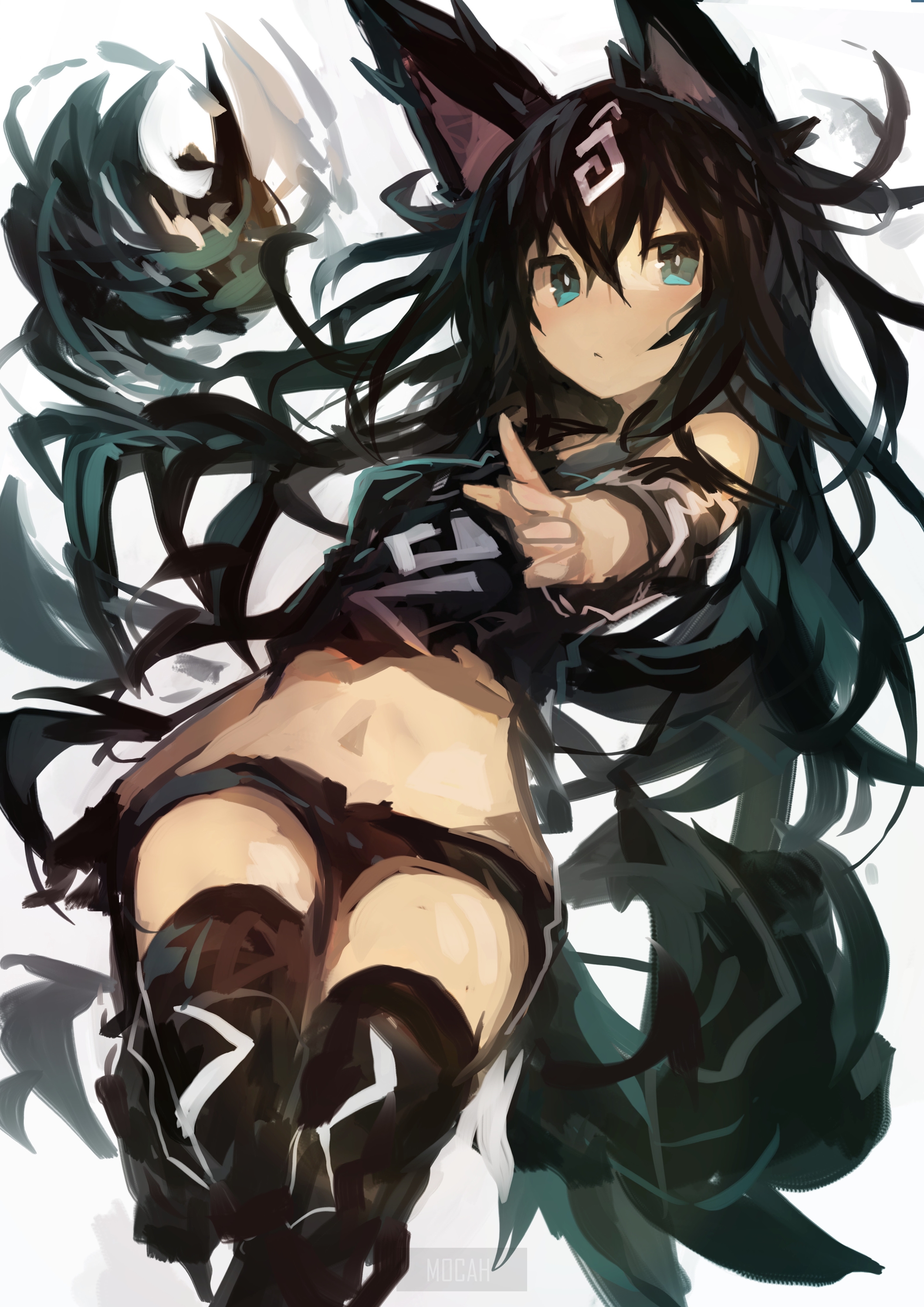 Anime girl with black hair and cat ears HD Phone Wallpaper