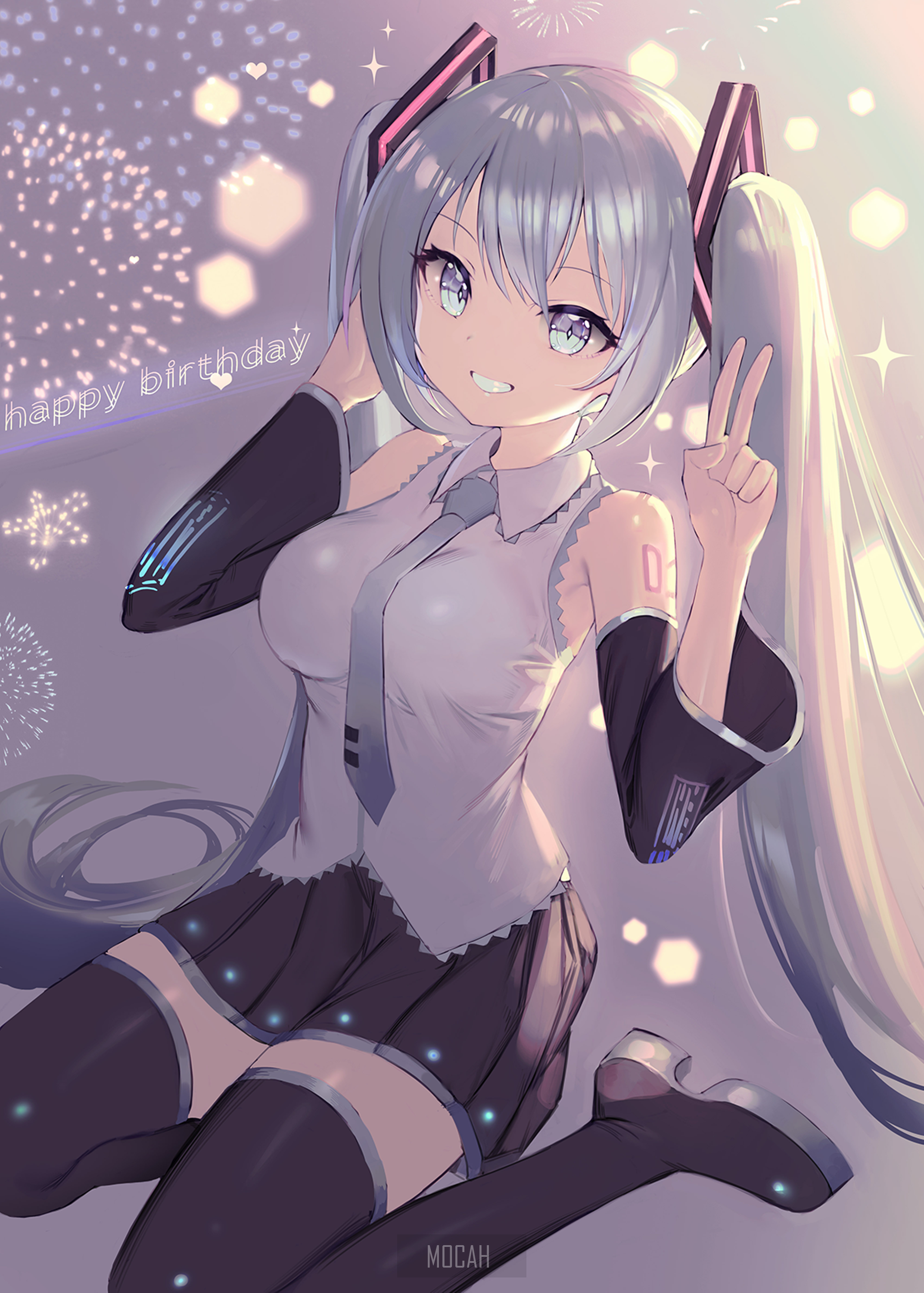 Hatsune Miku from Vocaloid celebrating a birthday HD Phone Wallpaper