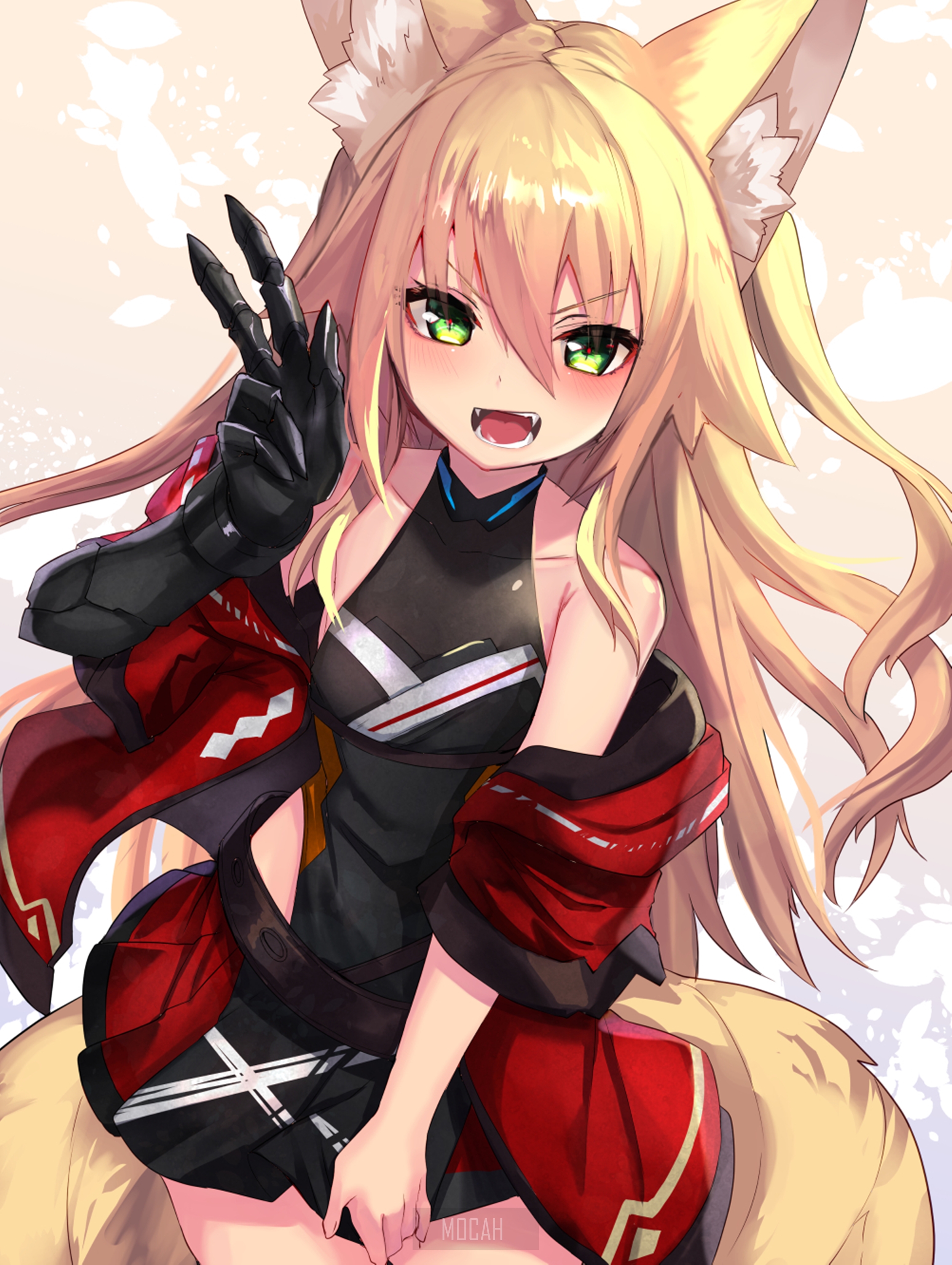 Anime Girl with Fox Ears and Bright Green Eyes HD Phone Wallpaper