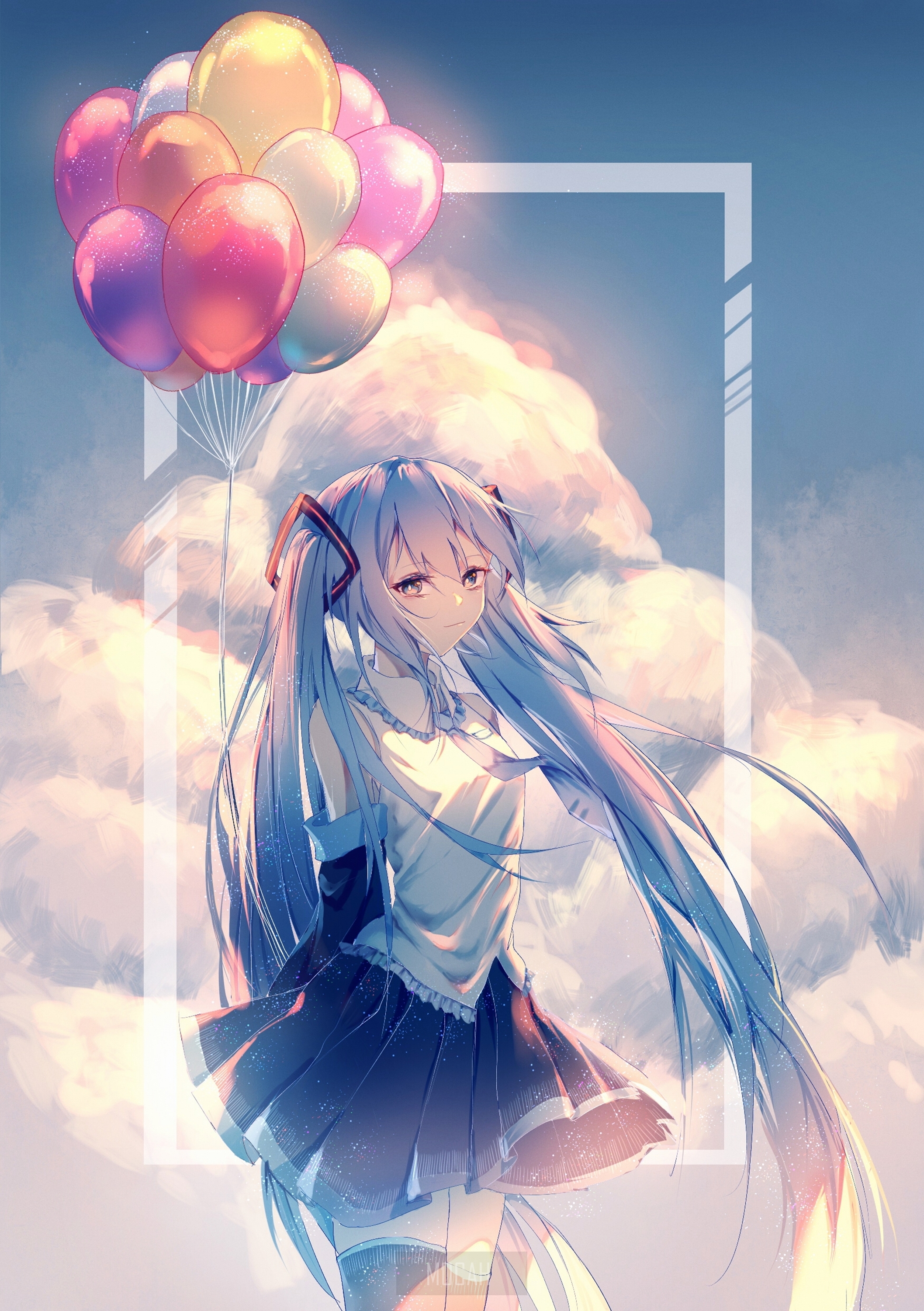 Hatsune Miku with Balloons in the Sky HD Phone Wallpaper